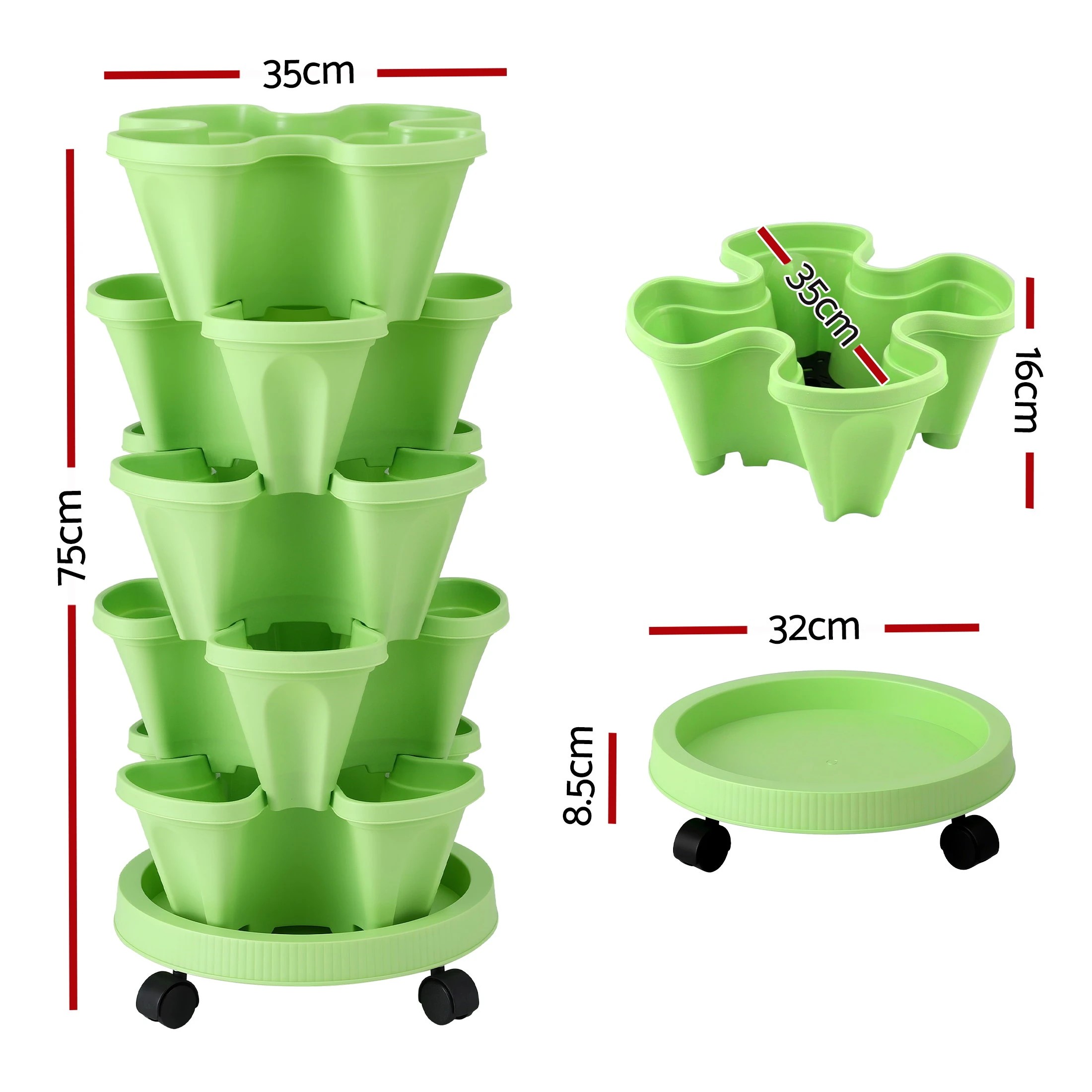 2 Green Fingers Garden Bed 5 Tier Vertical Garden Grey Strawberry Stackable Planters Herbs - Green, 2 of 5