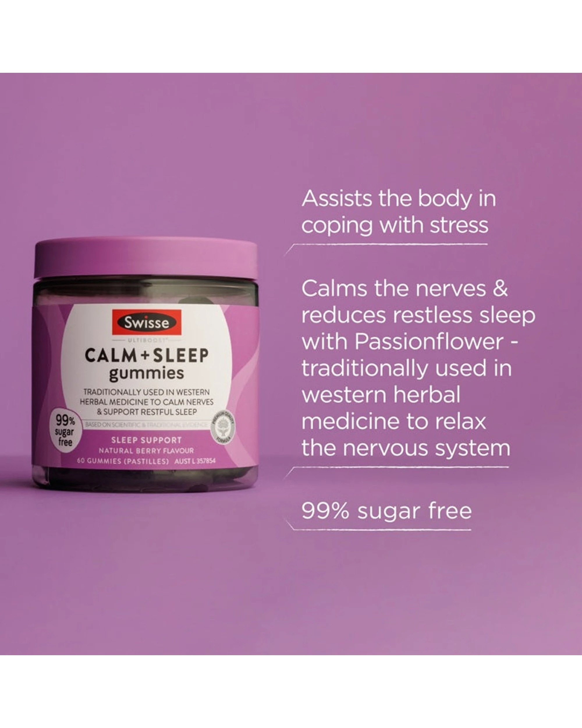 4 Swisse 60pc Ultiboost Calm + Sleep Gummies Tablets Support Stress Response & Restful Sleep, 4 of 7