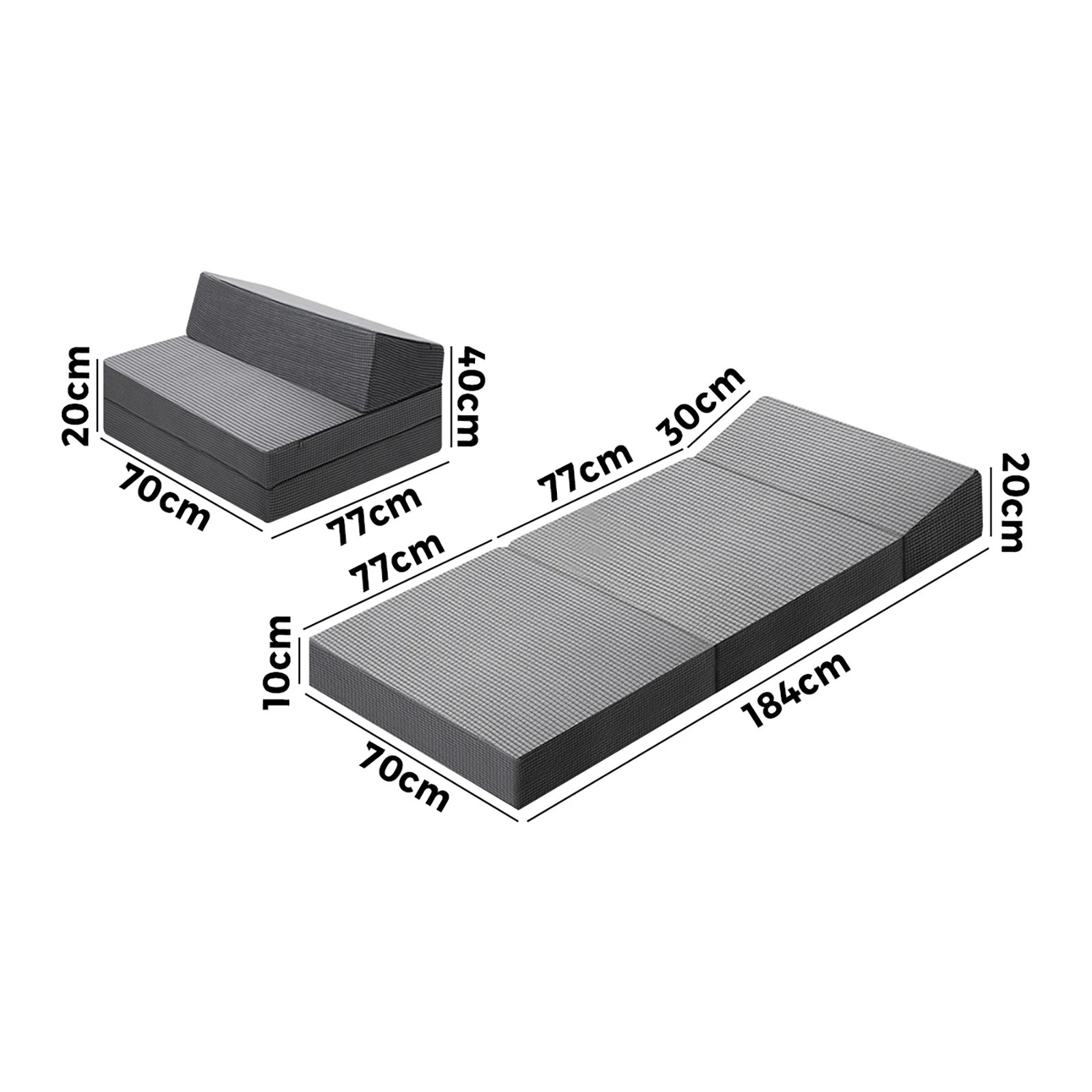 5 Bedra Foldable Mattress Folding Sofa Bed Trifold Sleeping Camping Cushion Single
 - Grey, 5 of 10