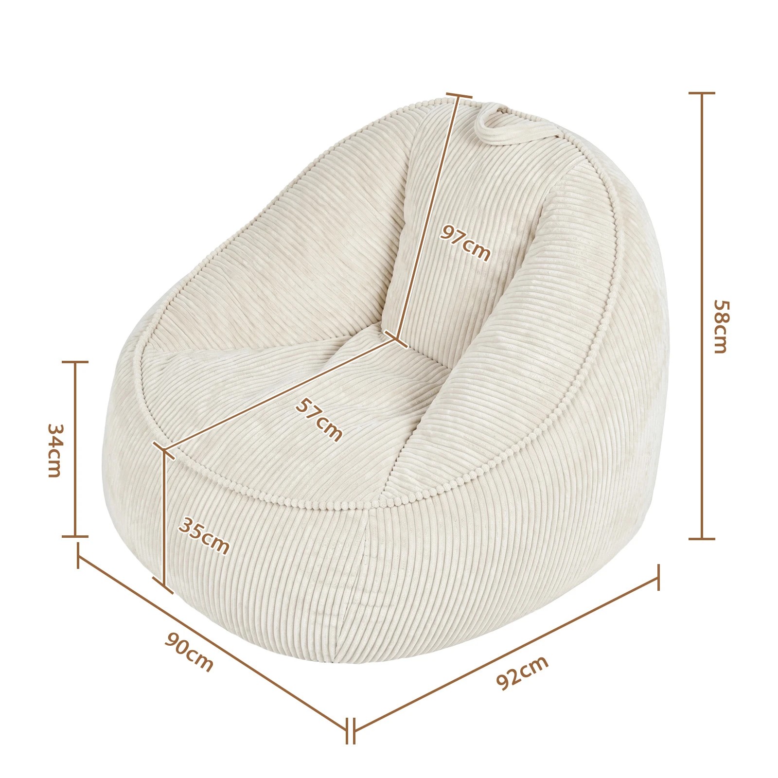 2 Advwin Bean Bag Chair Sofa w/ Handle Adults Teens Corduroy Lazy Floor Sofa - Beige, 2 of 7