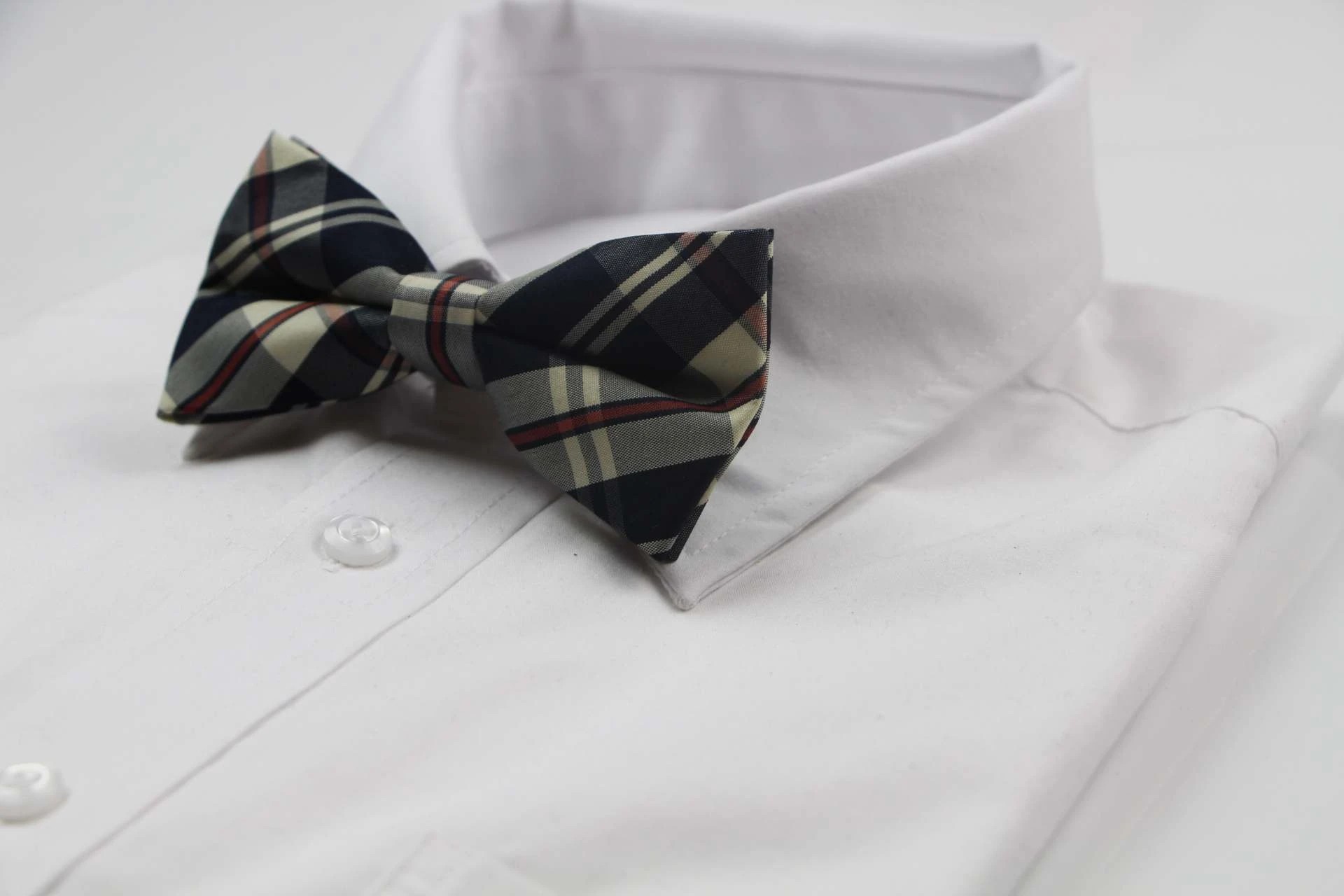 4 Zasel Mens Navy, Cream & Red Plaid Patterned Cotton Bow Tie - Multi, 4 of 5