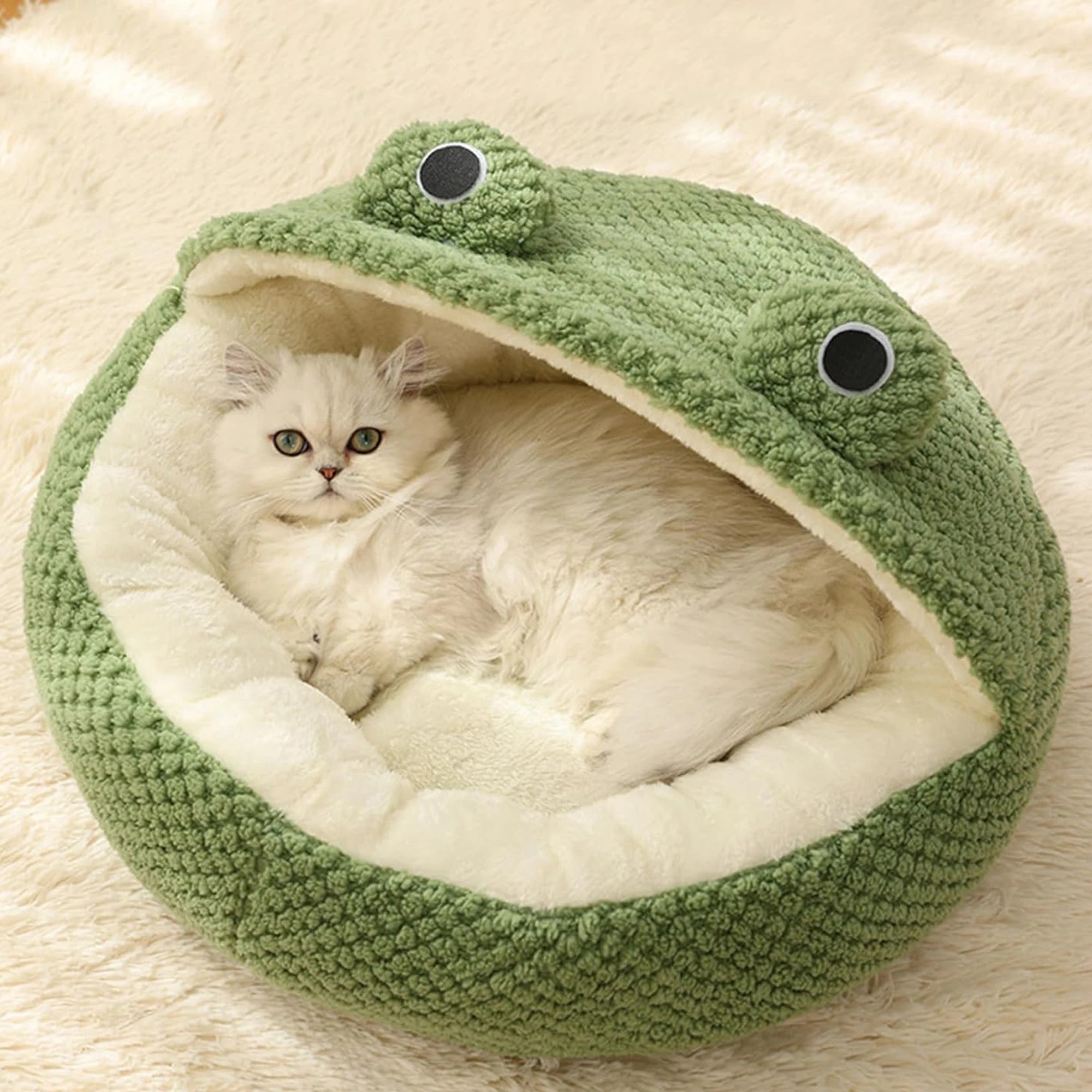 4 Todo Semi Enclosed Pet Nesting Bed 60cm Diameter Soft Warm Dog Cat Sleeping Bed - Frog, 4 of 6
