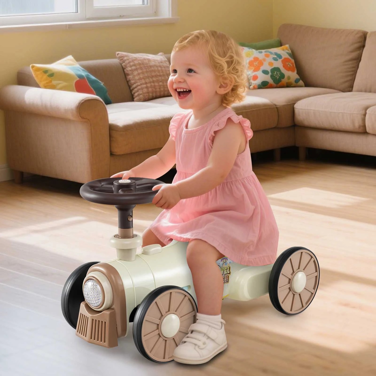 2 Costway Ride on Push Car Toy Foot to Floor Scooter - Beige, 2 of 2