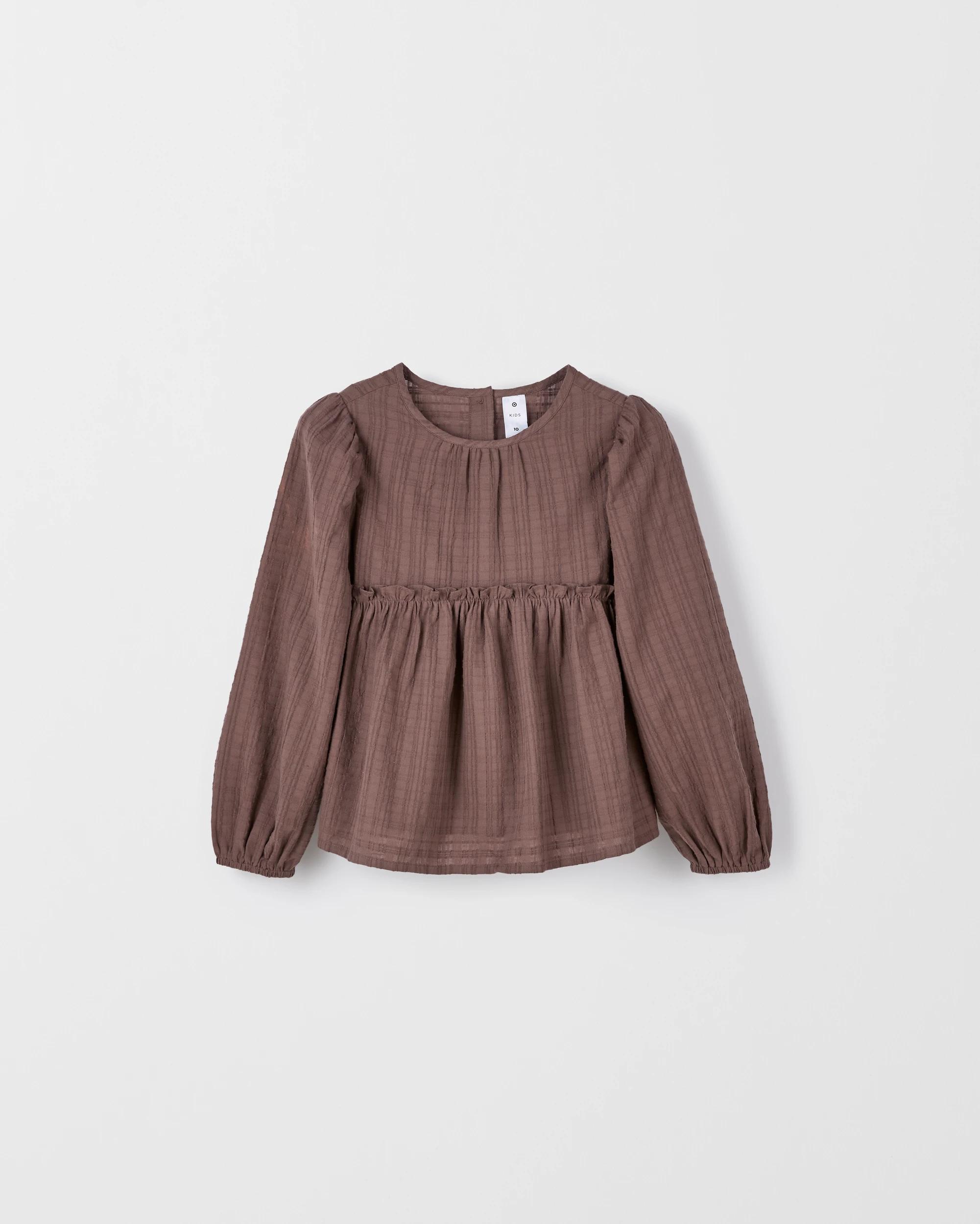 1 Target Kids Long Balloon Sleeve Blouse BROWN, 1 of 2