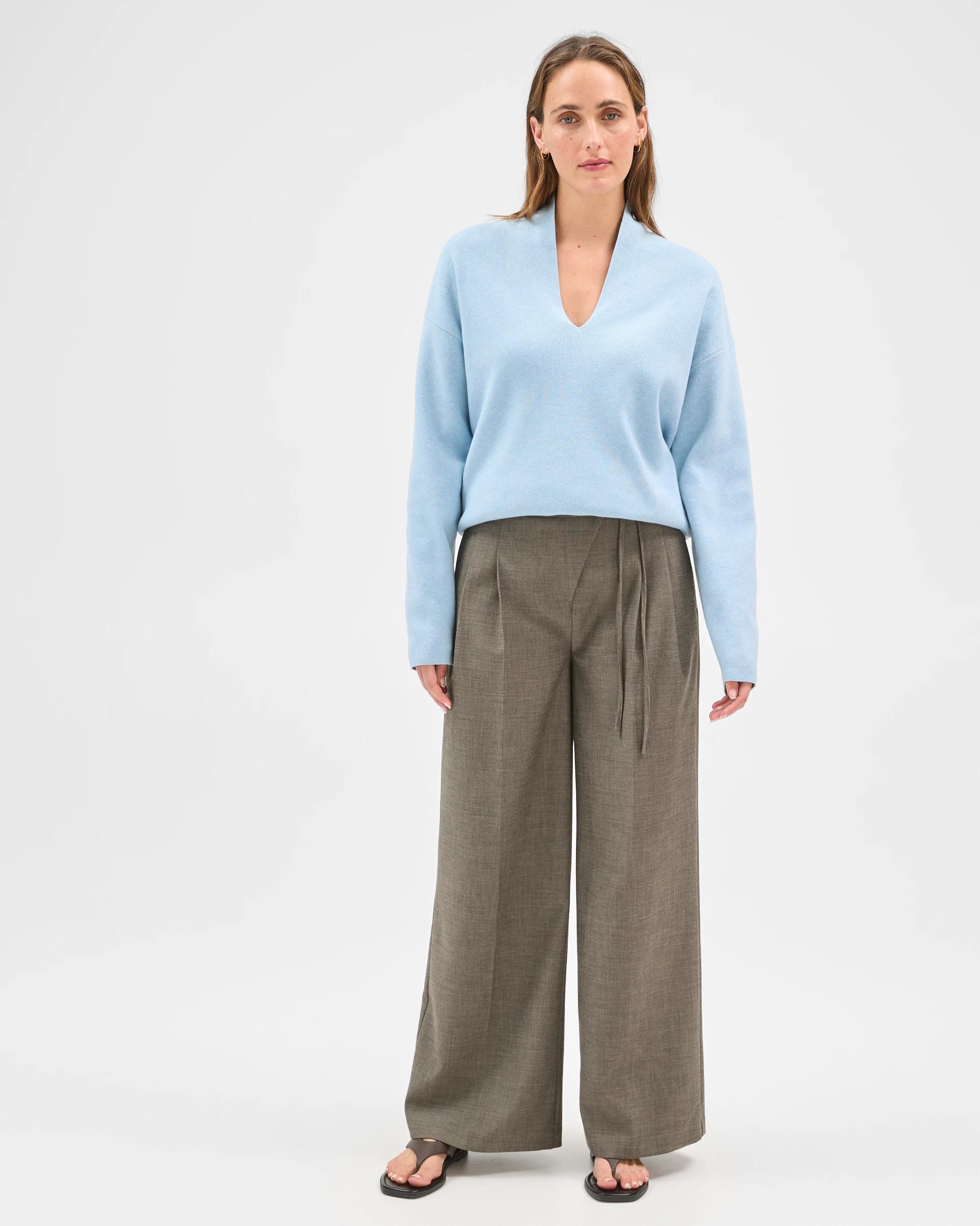 6 Preview Australian Cotton Blend Long Sleeve Deep V-Neck Jumper BLUE MIST, 6 of 7