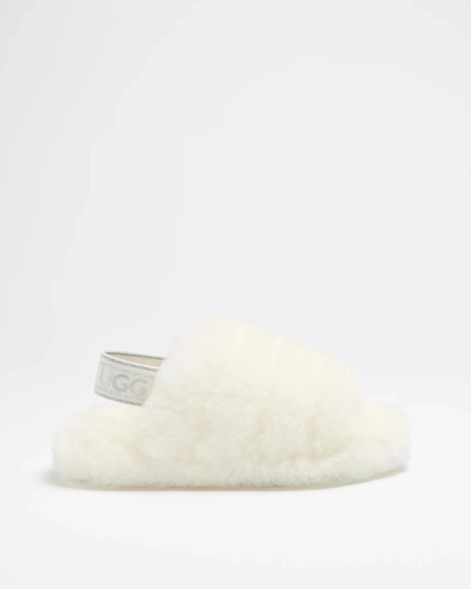 1 Australian Design Ugg Boots and Slippers Girls Youth Sheepskin Bandage Slipper Scuff WHITE, 1 of 3