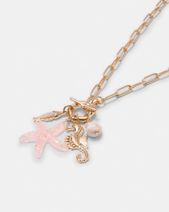 Starfish Charm Necklace - Gold Tone and Pink