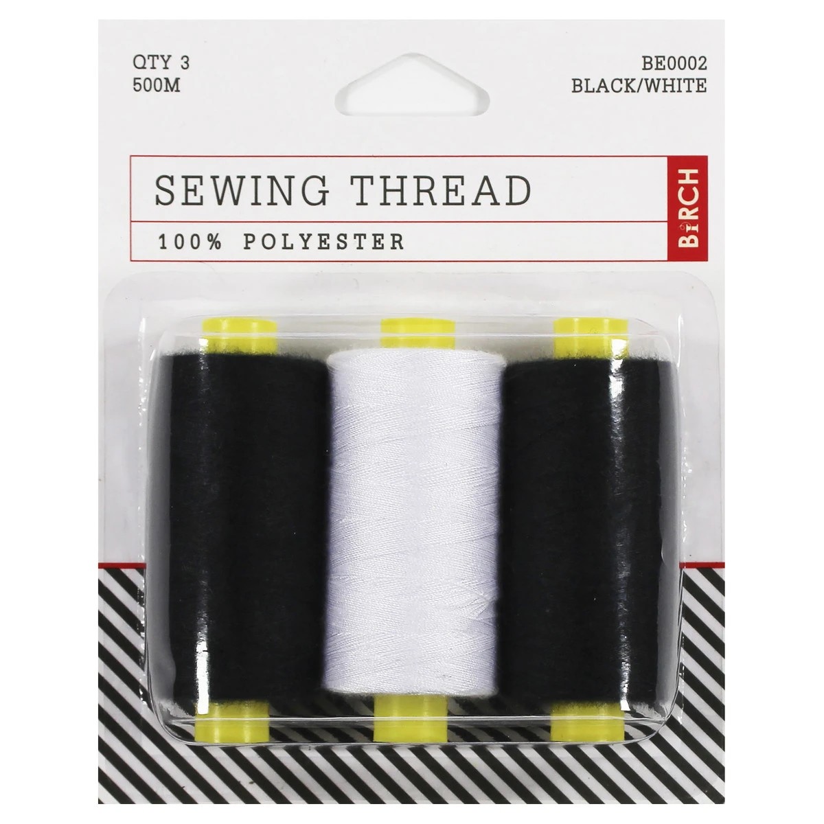 1 Birch 3 Pack Black and White Sewing Thread