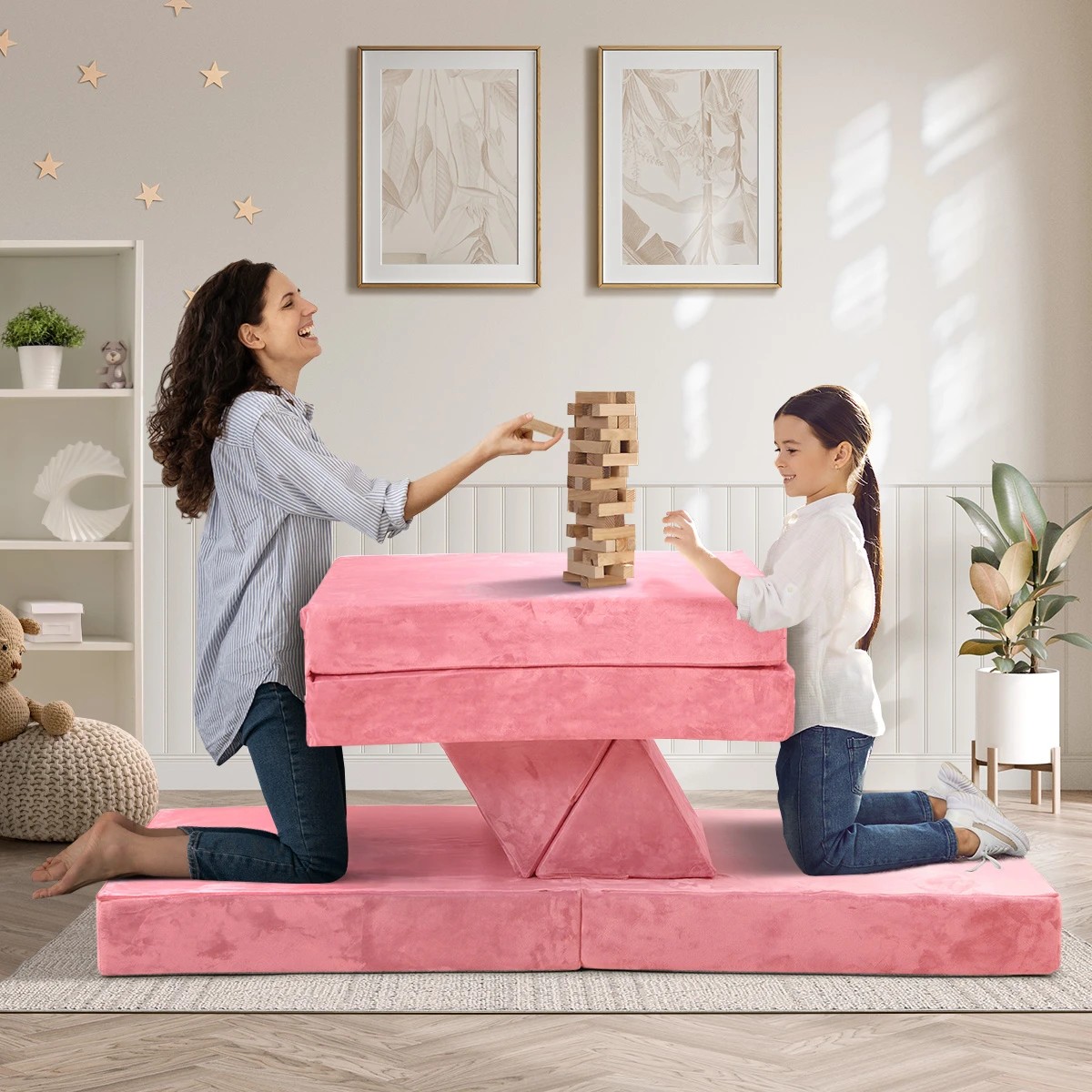 4 Oikiture 4Pcs Kids Play Couch Modular Lounge Cushion Convertible Playset - Pink, 4 of 8