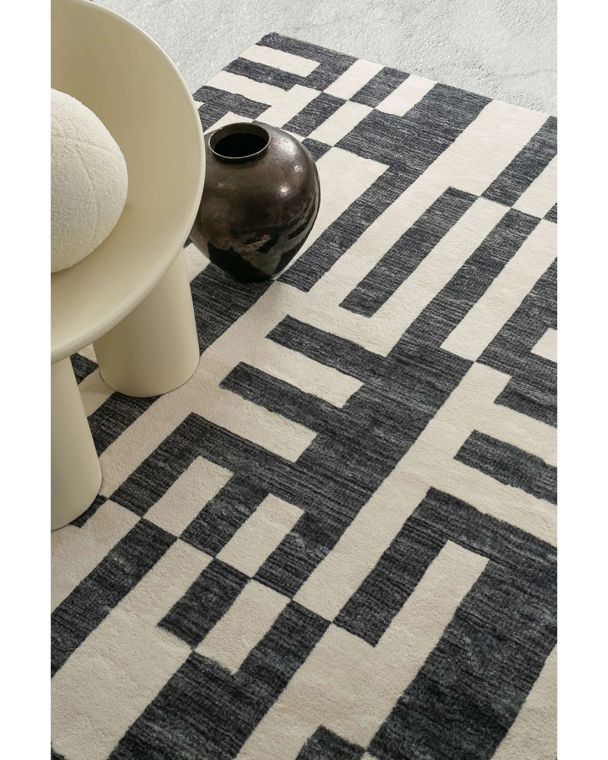 3 Loopsie Emmen Geometric Lines Washable Rug-230cm x 160cm - Black, 3 of 7
