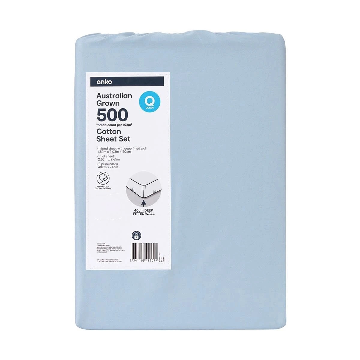 7 500 Thread Count Australian Grown Cotton Sheet Set - Queen Bed, Blue, 7 of 7