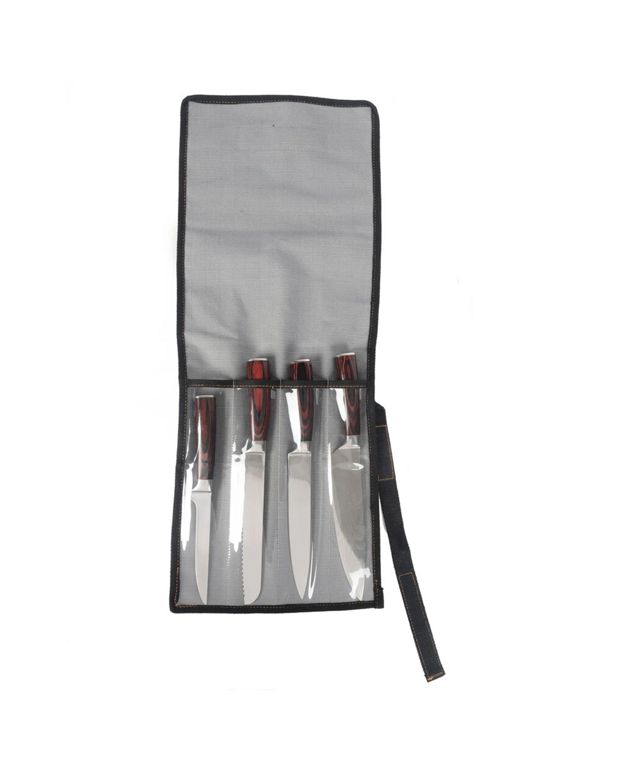 2 Wildtrak Explorer 4Pc Knife Wrap Ripstop Canvas Storage Holds 4 Knives - Grey, 2 of 3