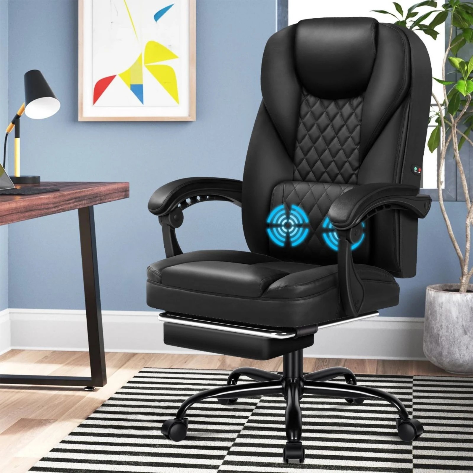 2 Alfordson Massage Office Chair Executive Recliner Gaming Computer Leather Seat - Black, 2 of 10