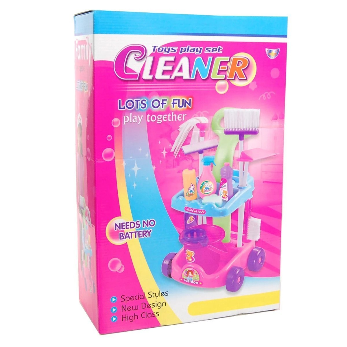 8 AUSWAY Multi Coloured Cleaning Trolley Kids Cleaner Play Set, 8 of 8