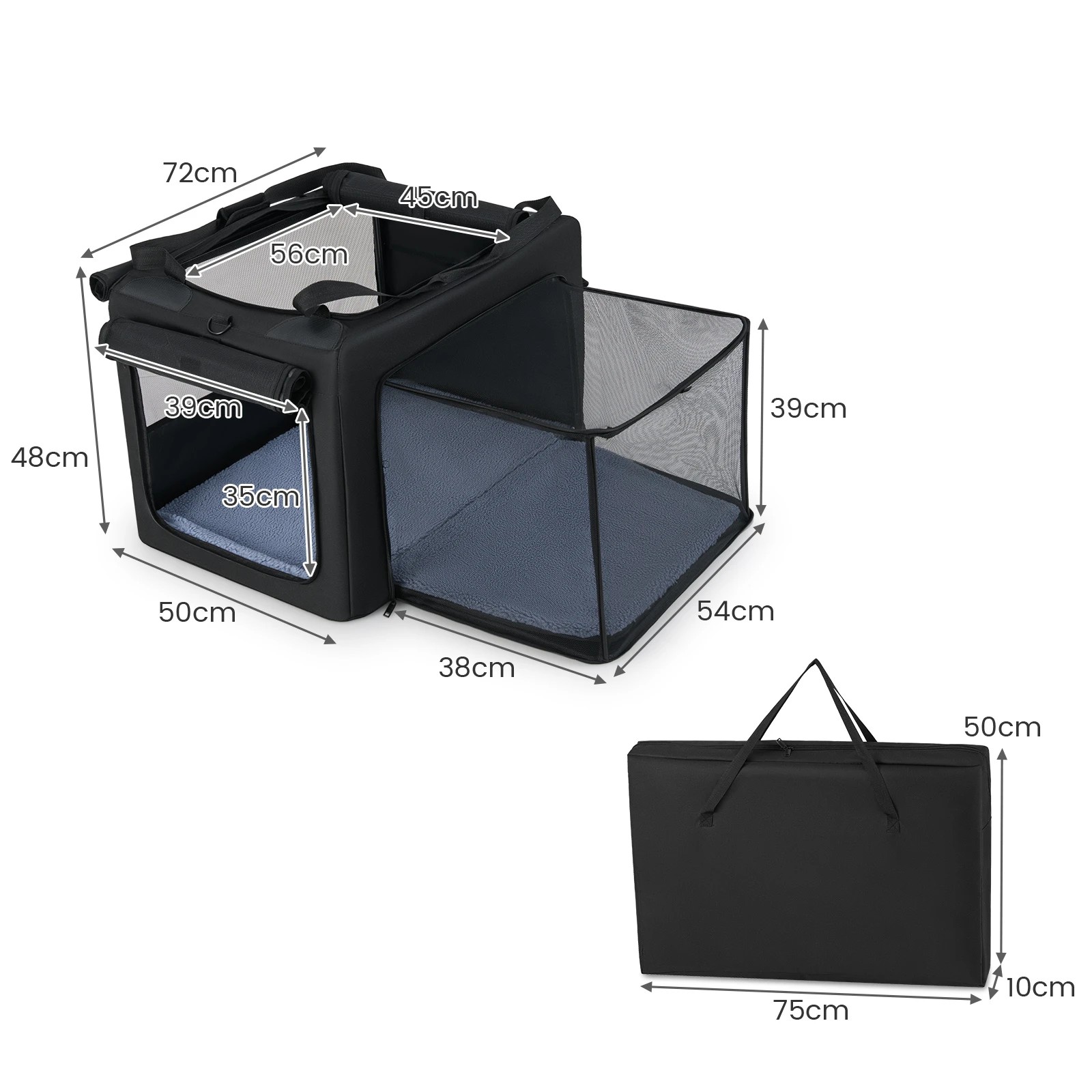 2 Costway Folding Pet Carrier Portable Dog Crate w/Breathable Mesh 90 x 76 x 48cm, 2 of 6