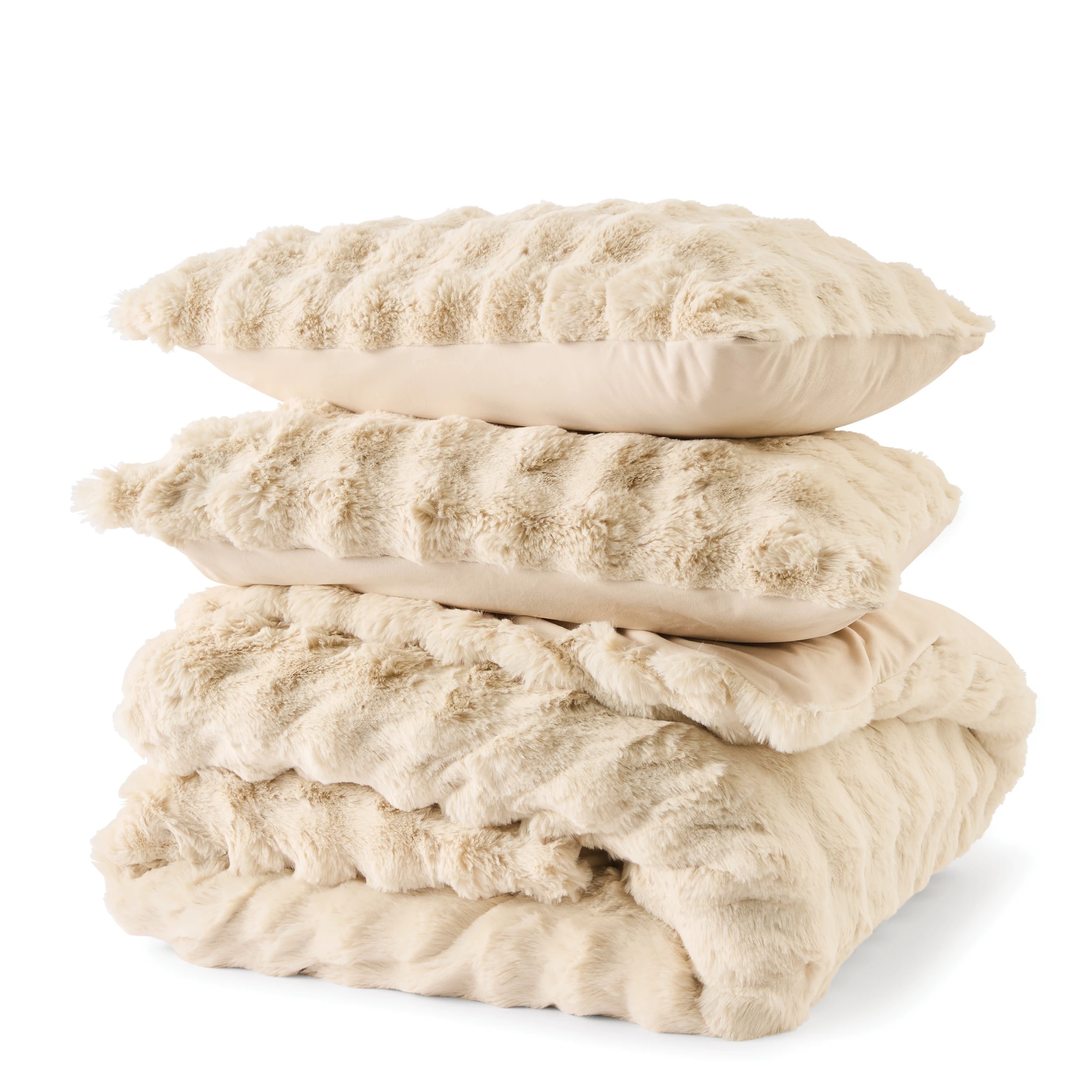 6 Faux Fur Quilt Cover Set - Double Bed, Beige, 6 of 7