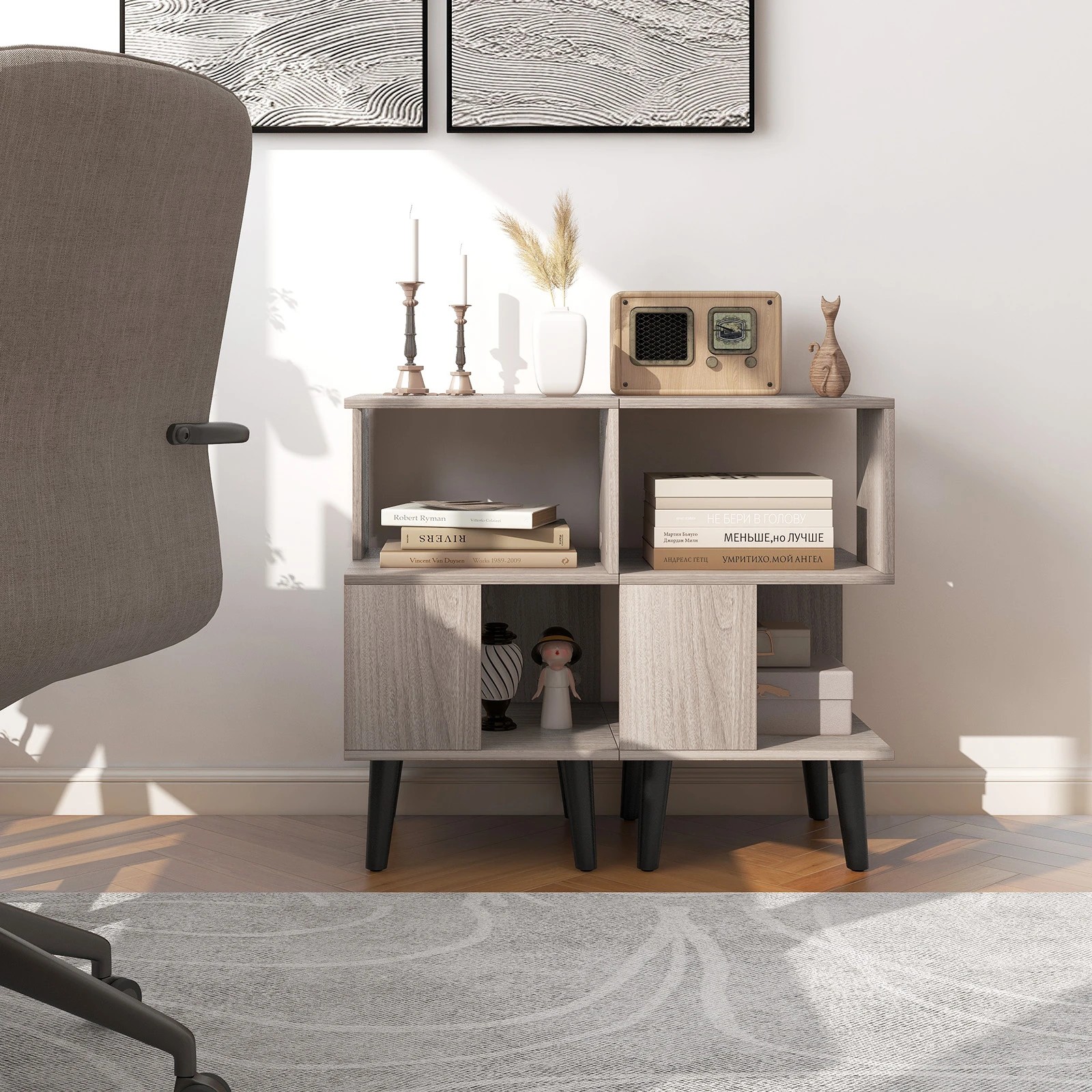 2 Costway 3-Tier Nightstand Set of 2 Geometric Bedside Table Sofa Side Table, 2 of 6