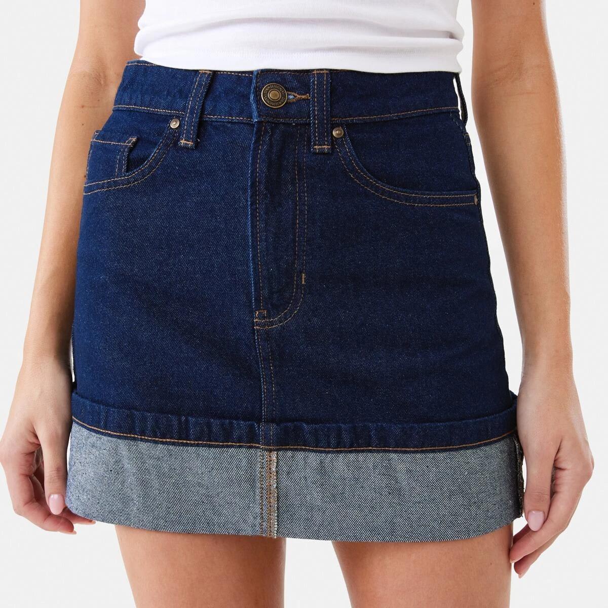 1 Denim Turnback Mini Skirt Indigo, 1 of 8