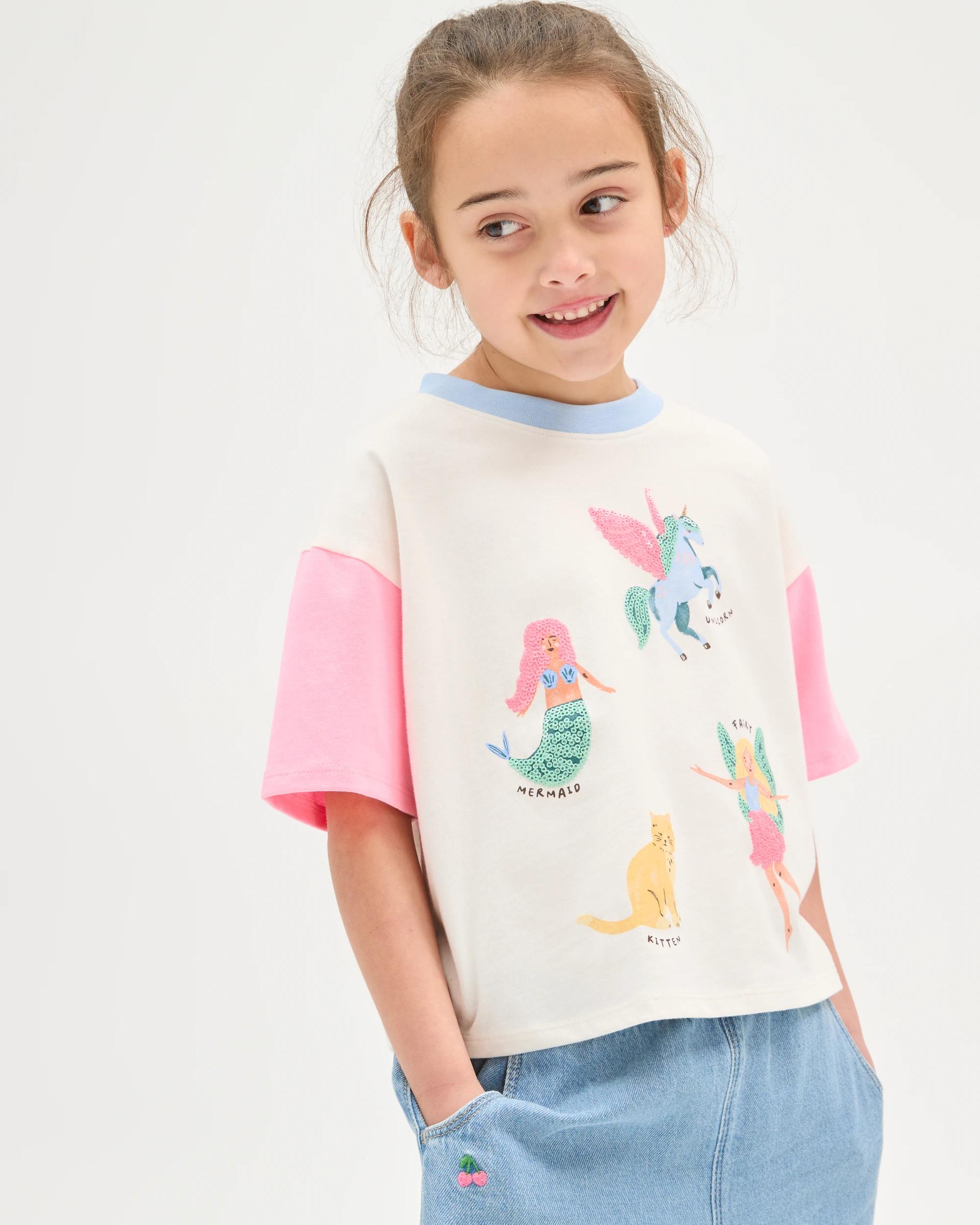 2 Target Kids Australian Cotton Boxy Event T-Shirt MERMAID UNICORN MULTI, 2 of 7
