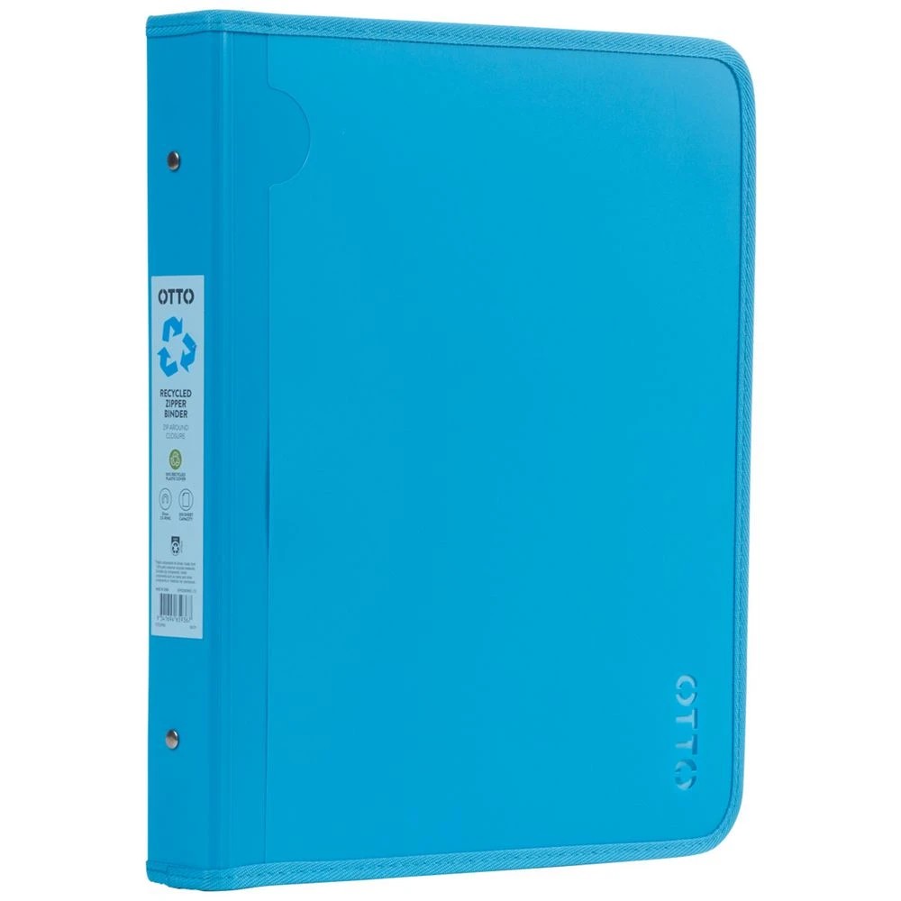 1 Otto A4 Recycled 2 D-Ring Zipper Binder Blue, 1 of 5