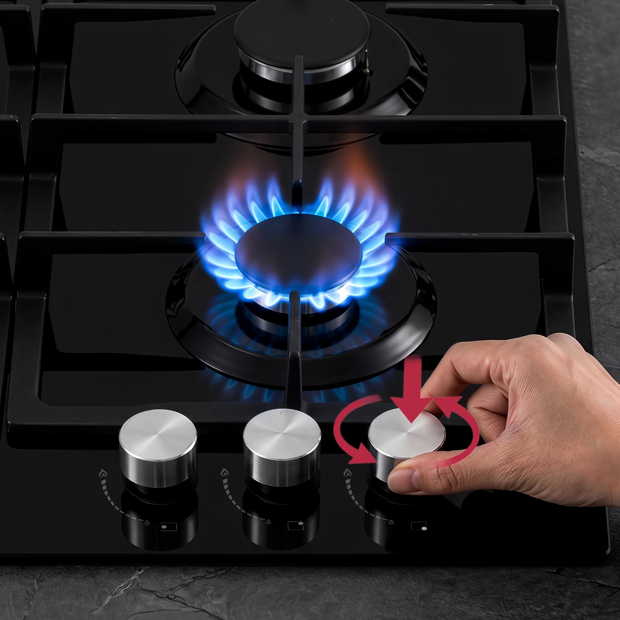 5 Devanti 59cm Gas Cooktop 3 Burner - Black, 5 of 10