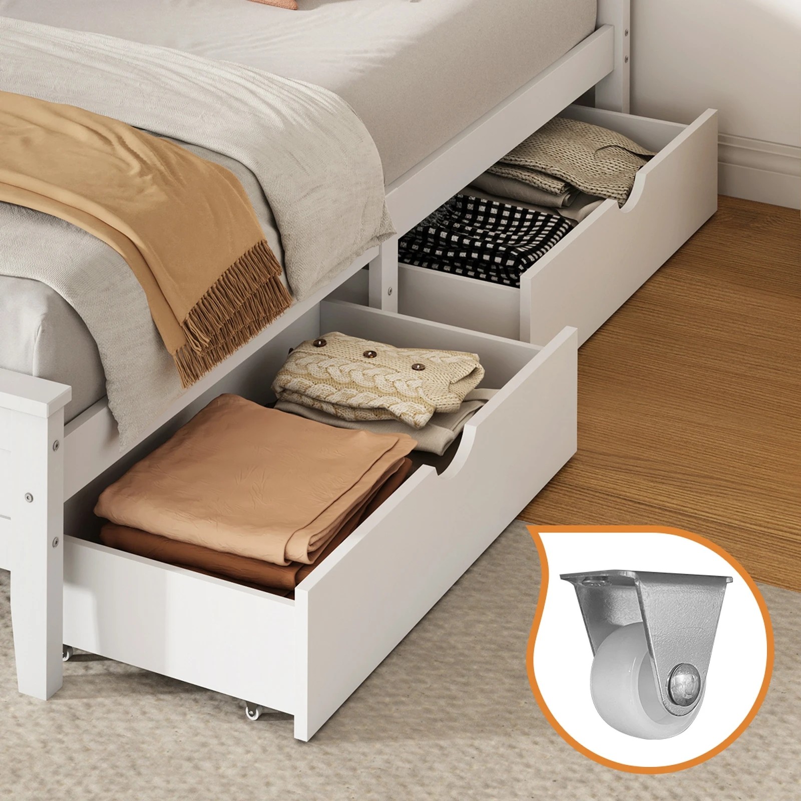 5 Oikiture King Single Wooden Bed Frame Platform with Headboard 2 Storage Drawers - White, 5 of 10