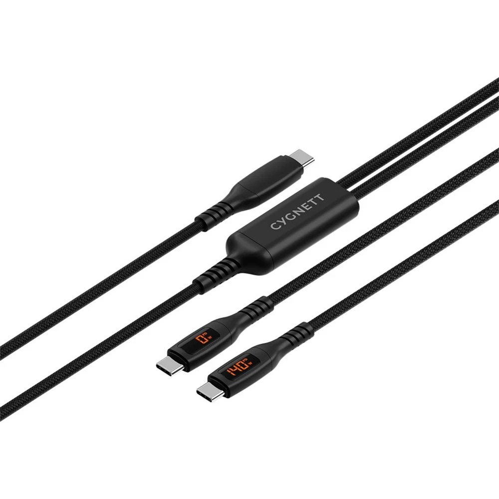 1 Cygnett USB-C 140W Y-Cable 2.0 with LED Display 1.5m Black​, 1 of 7