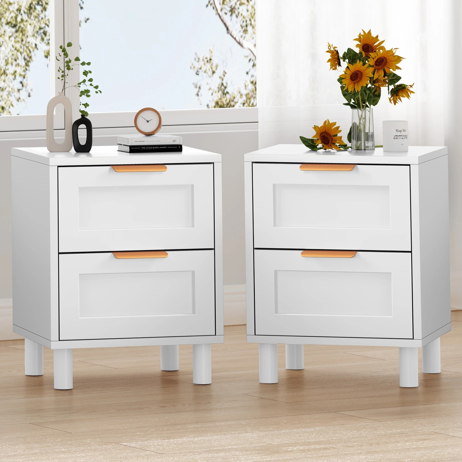 2 Alfordson 2x Bedside Table Side Storage Nightstand 2 Drawers Cabinet - White, 2 of 10