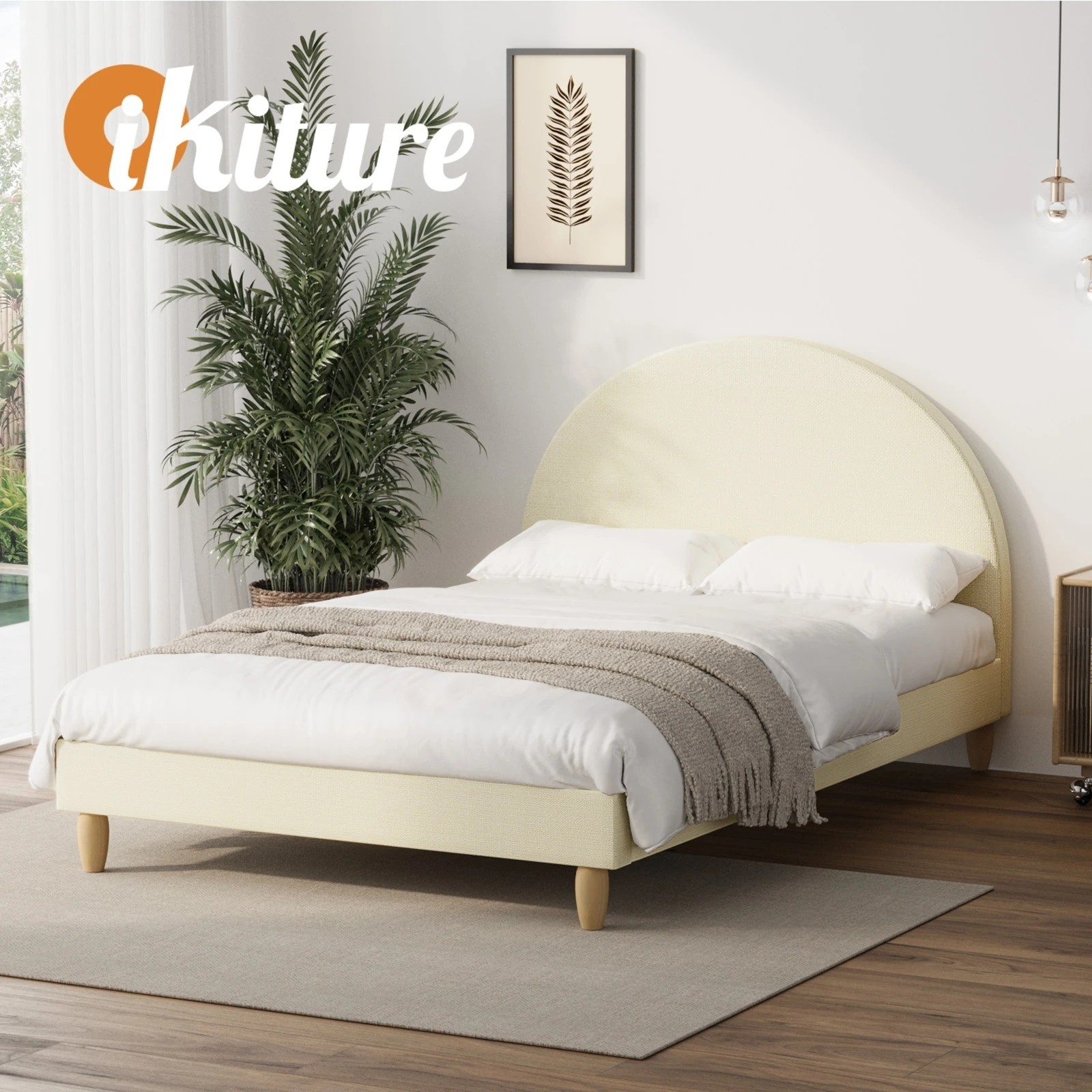 6 Oikiture Queen Bed Frame Arched Beds Platform
 - Beige, 6 of 10