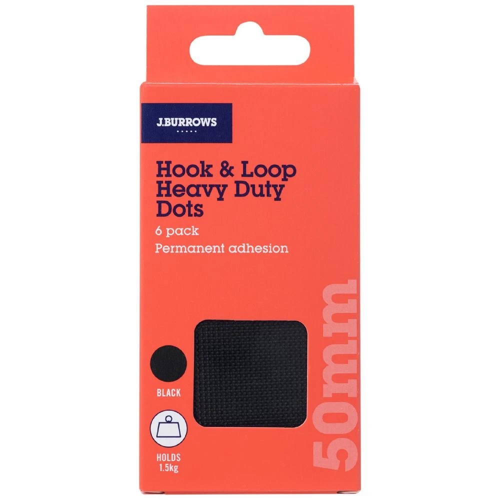 1 J.Burrows Hook & Loop Heavy Duty Adhesive Dots 50mm 6PK, 1 of 3