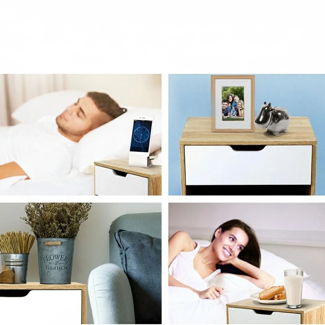 5 Artiss Bedside Table 1 Drawer with Shelf - IKER  & Oak - Multi, 5 of 7