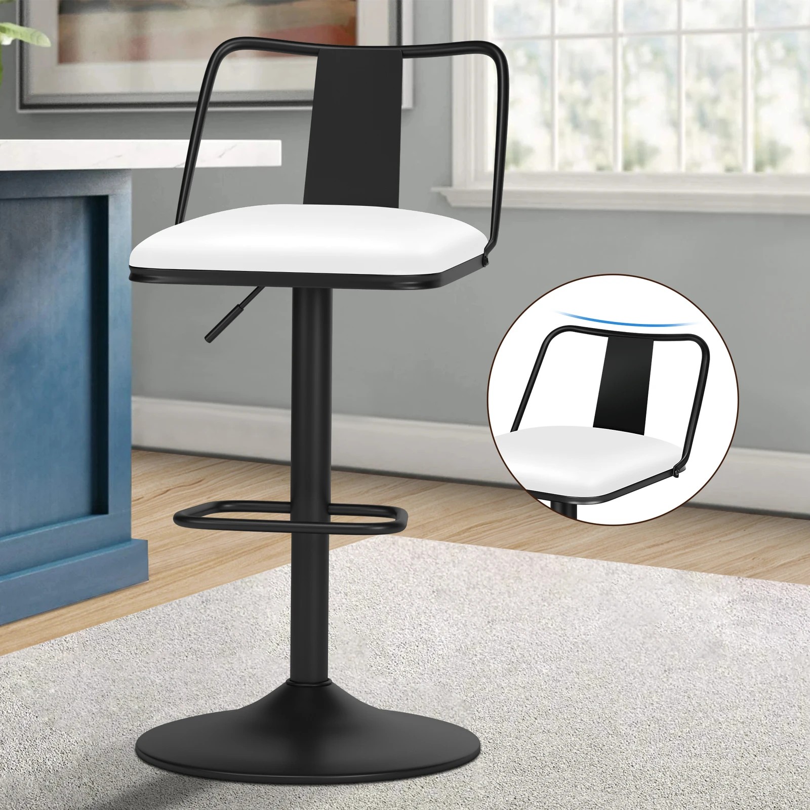 3 Alfordson 4x Bar Stools Gas Lift Leather Bar Chairs Kitchen Swivel Gloria - White, 3 of 10