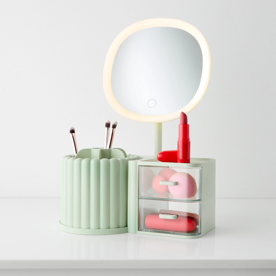 3 Cosmetic Organiser with Mirror - Sage, 3 of 10