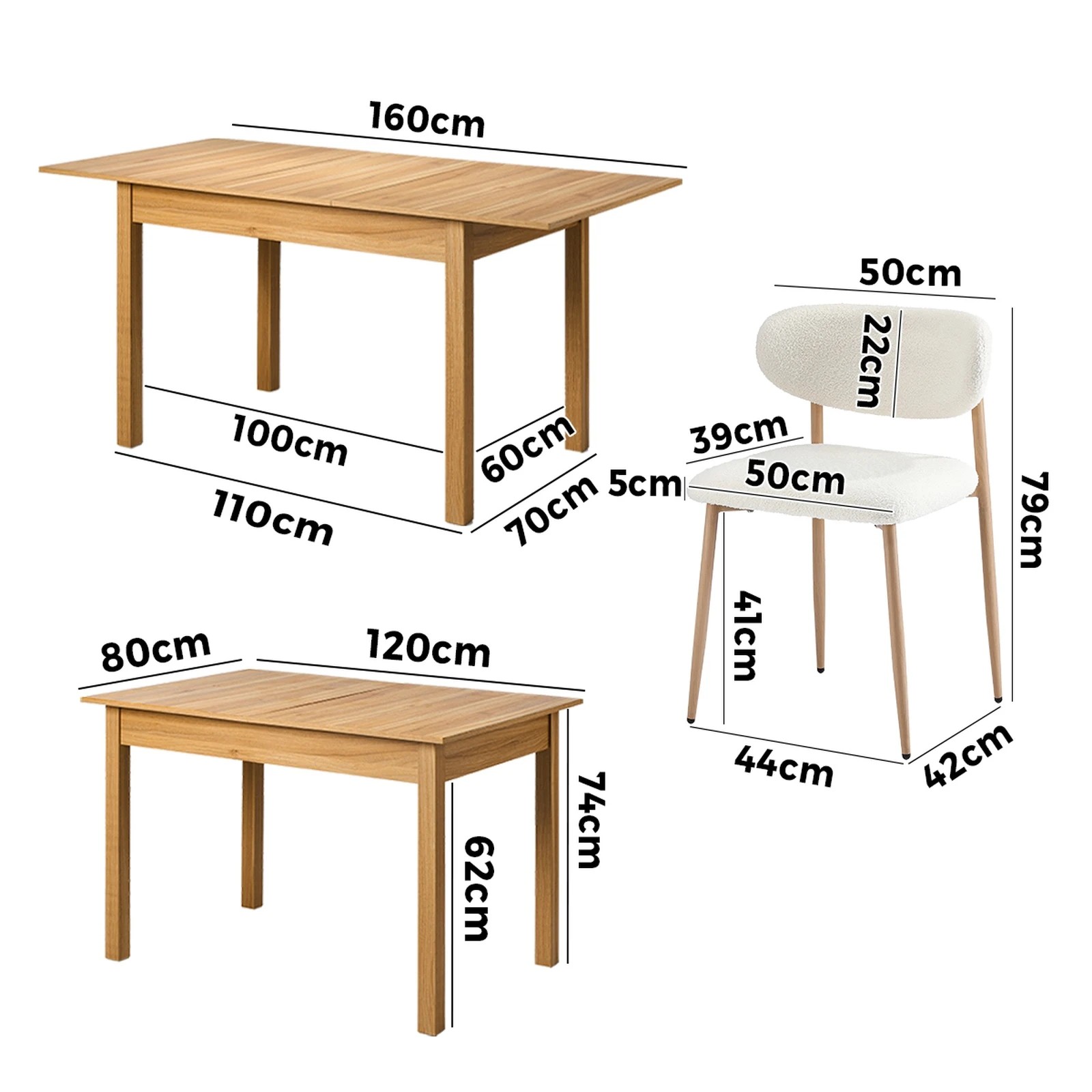 2 Oikiture 7pc Extenable Dining Table and Chairs Wooden Dining Set Boucle - Natural, 2 of 10