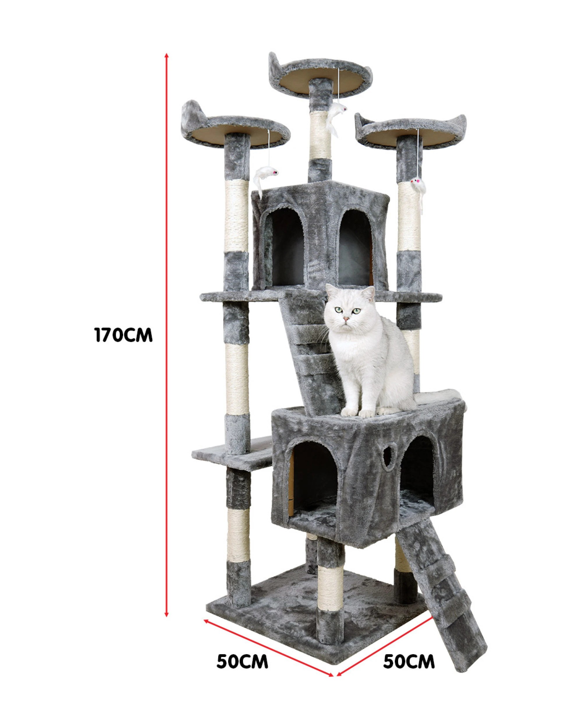4 Furtastic 170cm Cat Tree Scratching Post - Silver Grey, 4 of 6