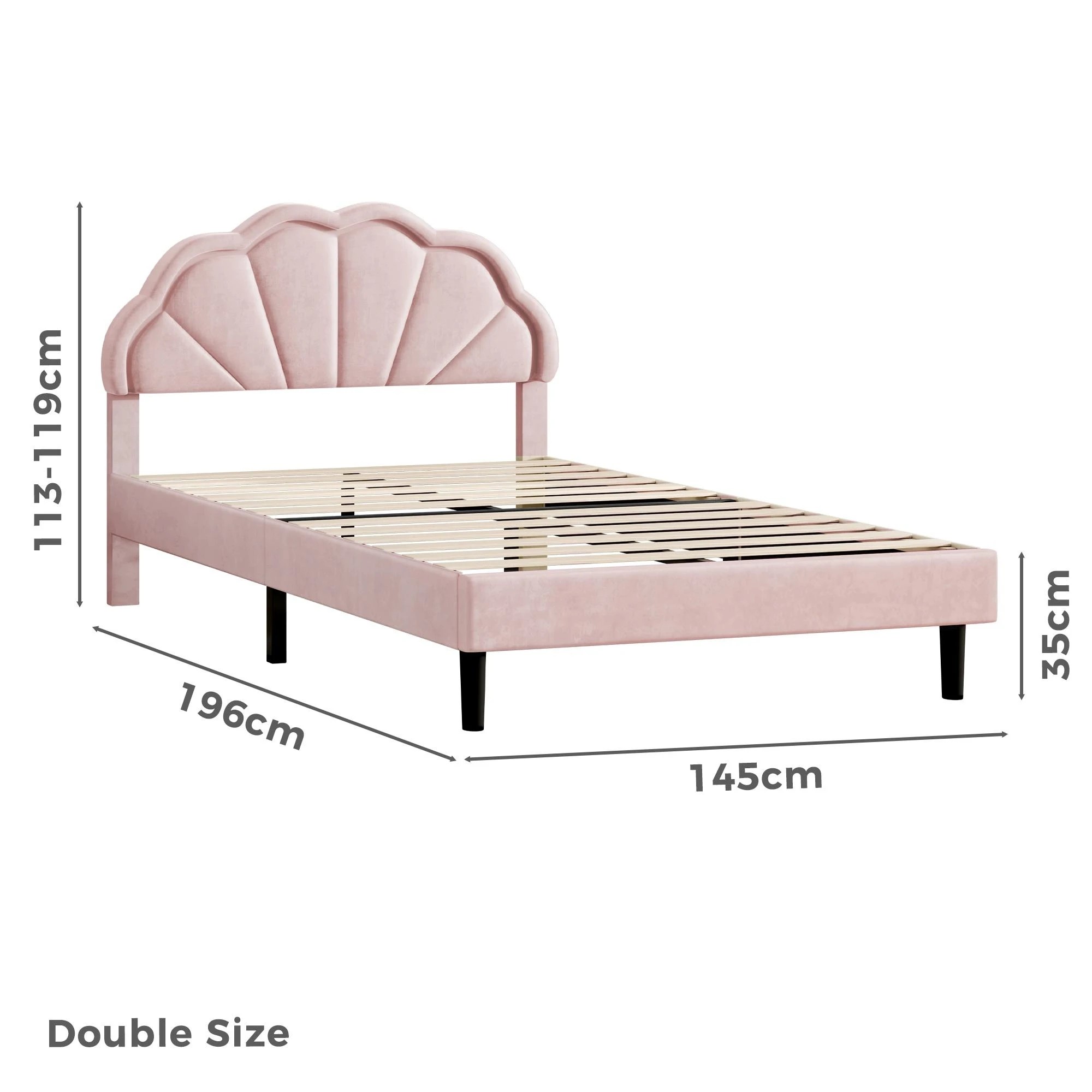 3 Alfordson Bed Frame Double LED Adjustable Headboard Velvet - Pink, 3 of 10