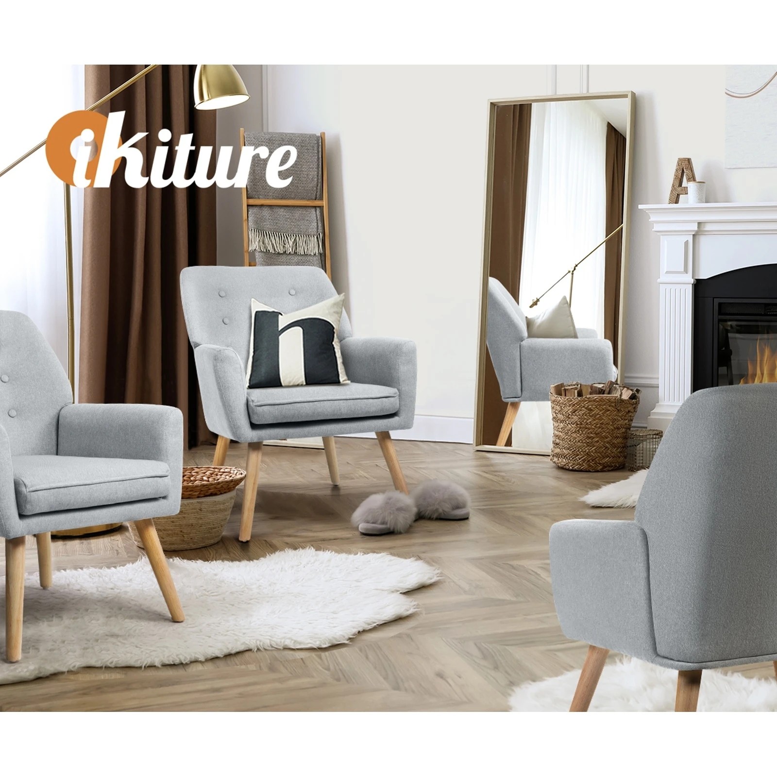 5 Oikiture Armchair Lounge Chair Linen Accent Armchairs Tub Chairs Sofa
 - Grey, 5 of 10