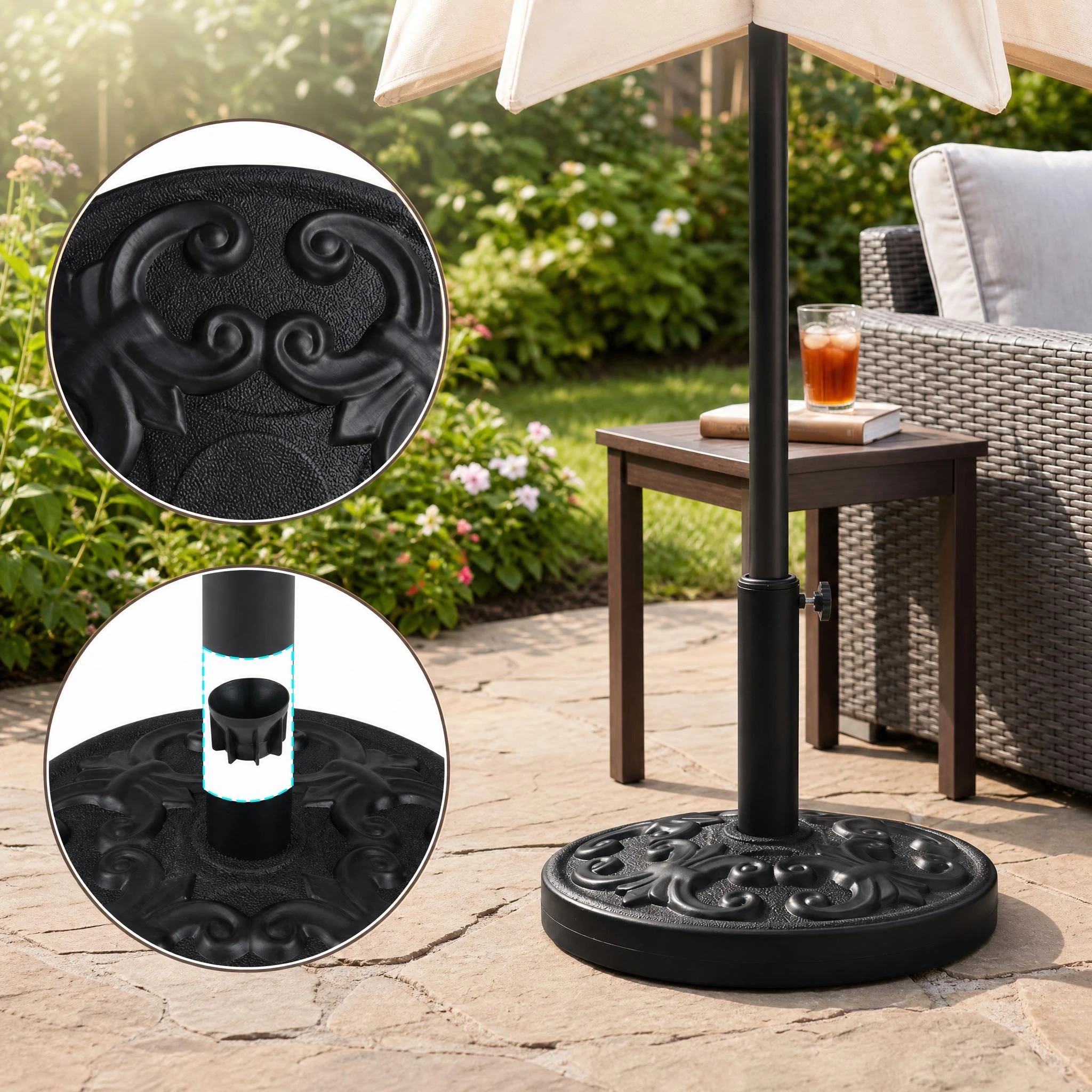 4 Costway Concrete Patio Umbrella Base 12kg Round Weighted Stand Parasol Holder, 4 of 7
