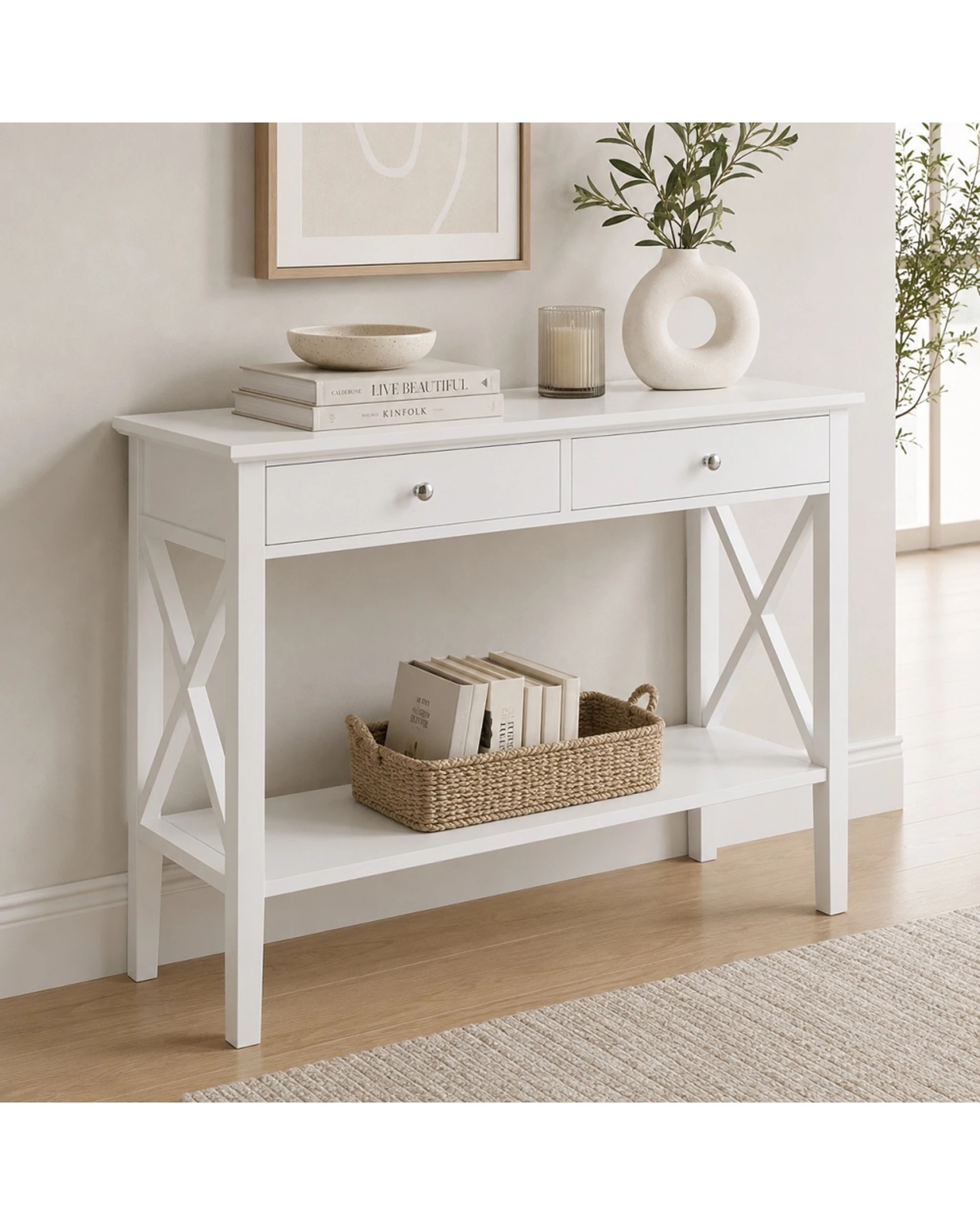 2 Alpine Bay Long Island Console Table 2 Drawer 100cm - White, 2 of 9