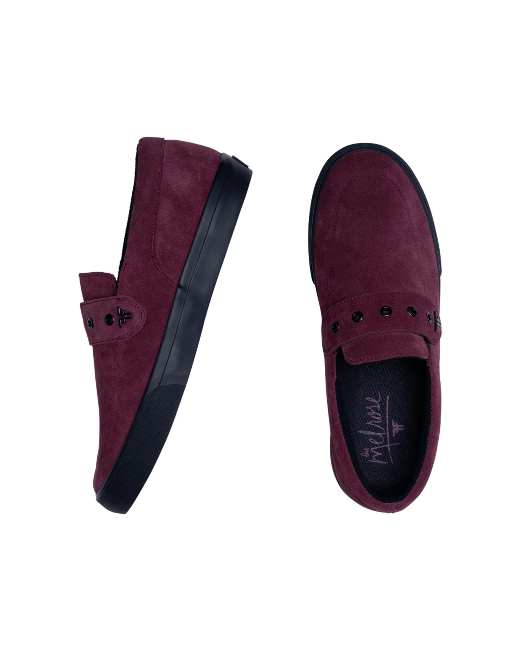 3 Fallen Footwear Melrose Mens Slip On Loafers Suede Timeless Style Versatility Casual Shoe BURGUNDY/BLACK, 3 of 5