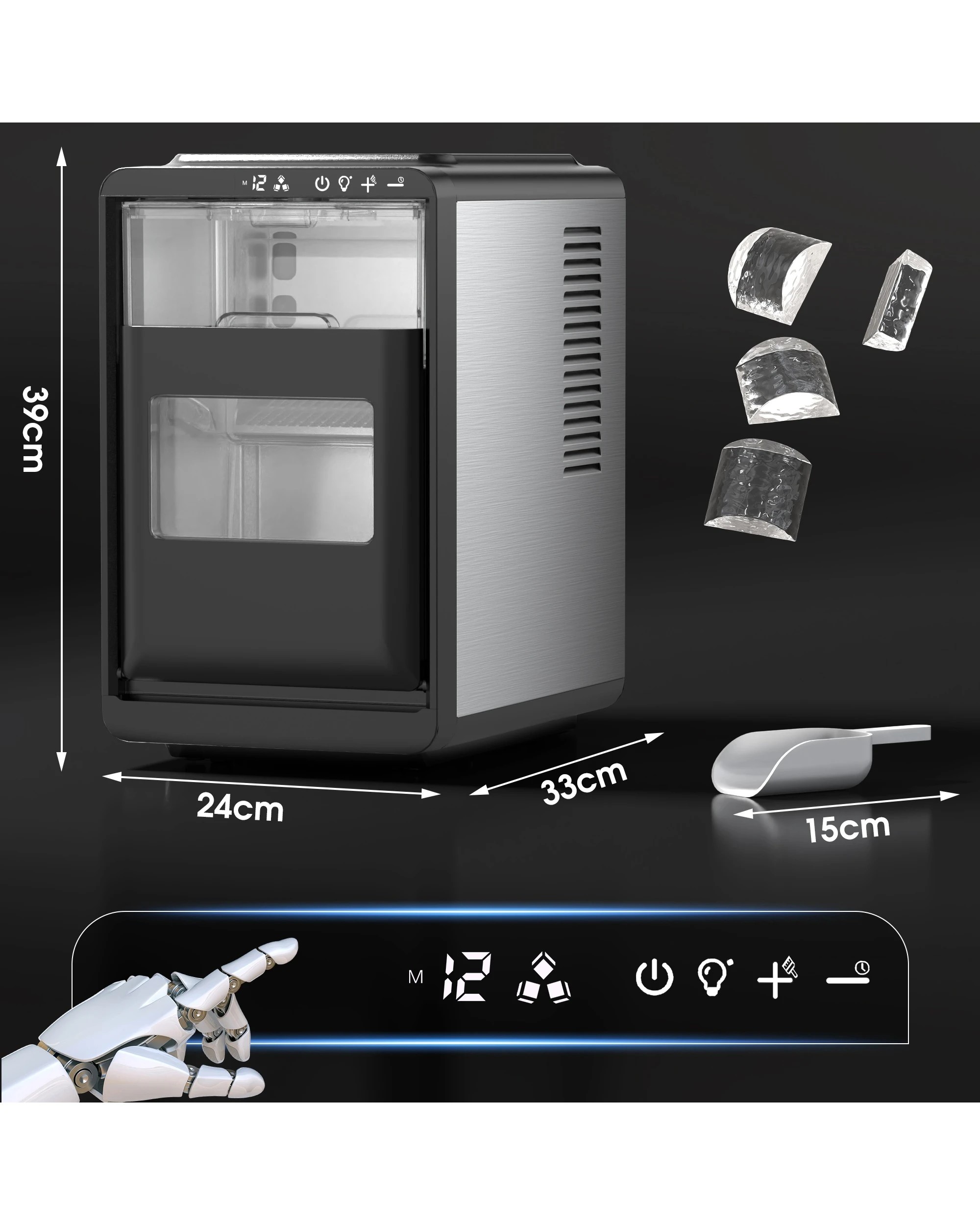 7 Advwin Crescent Ice Maker, 12kg/day Countertop Ice Machine With Adjustable Ice Thickness, 15-min Cycle Ice Maker, 7 of 7