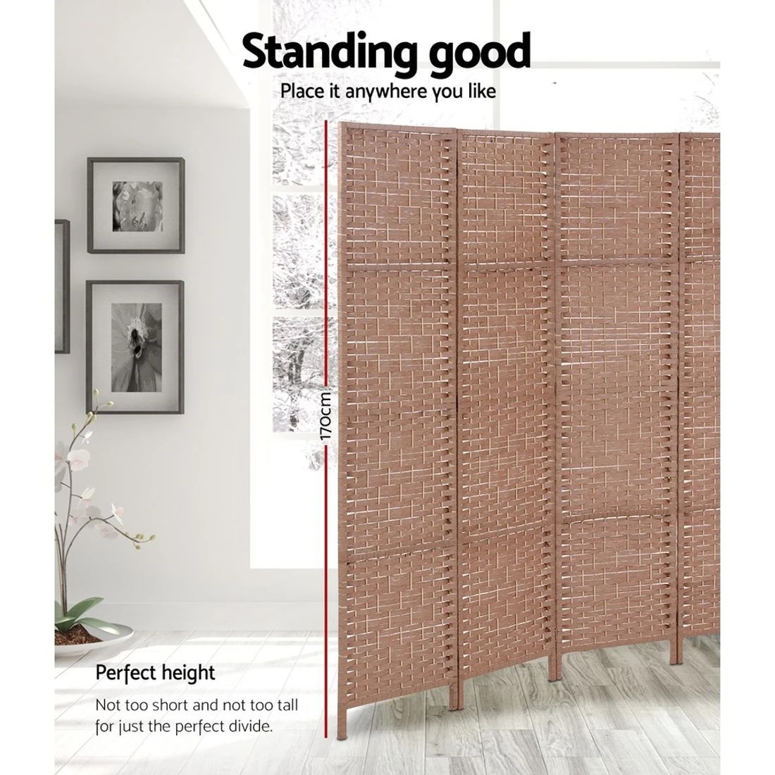 5 Artiss 4 Panel Room Divider Screen 163x170cm Woven - Natural, 5 of 7