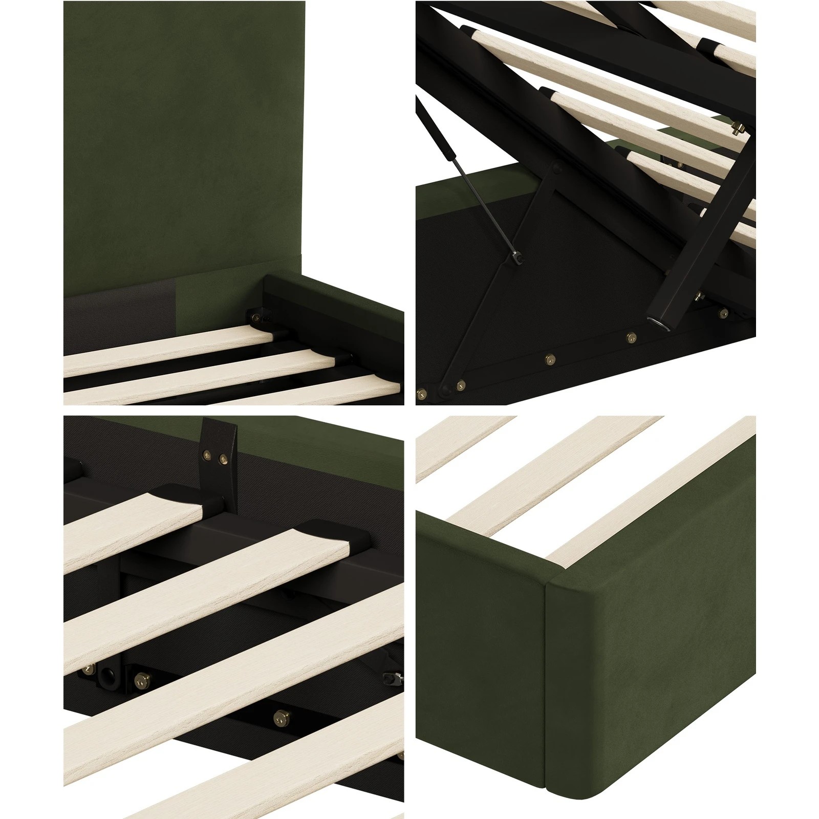 6 Oikiture King Bed Frame with Gas Lift Storage Mattress Base Velvet - Green, 6 of 9
