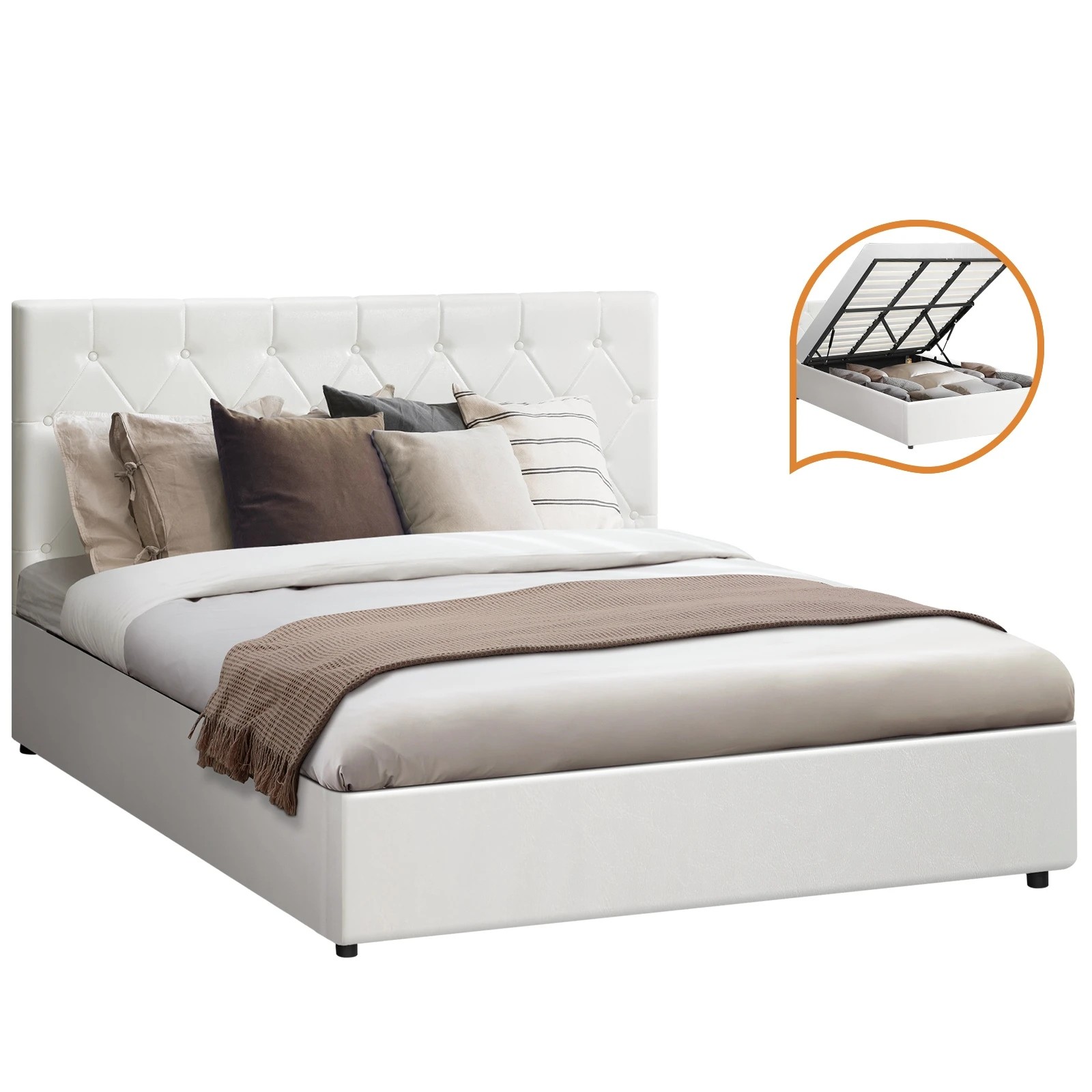 1 Oikiture King Bed Frame Gas Lift Storage Base
 - White, 1 of 10
