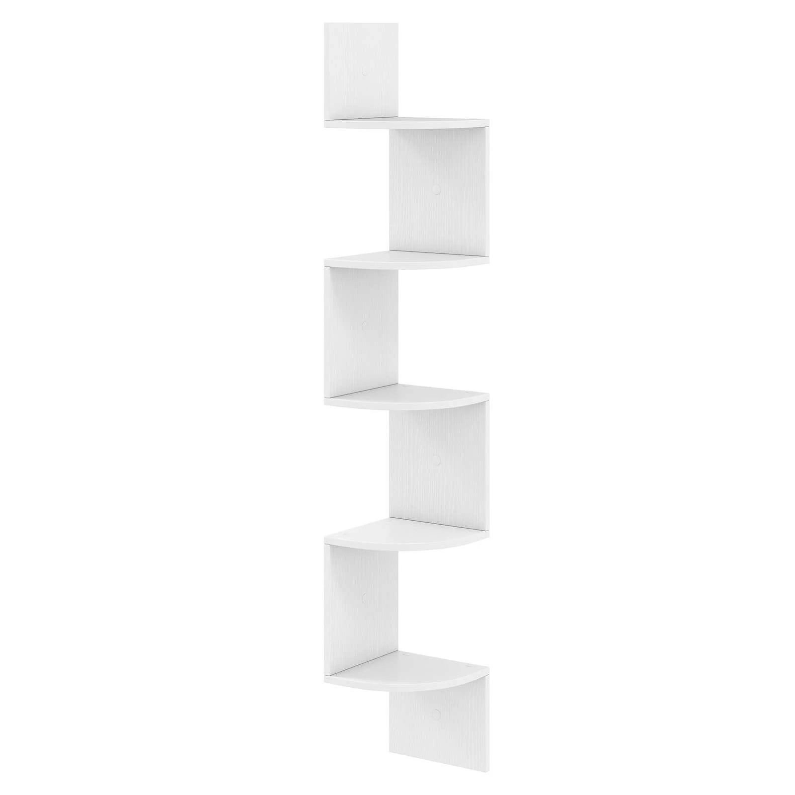 1 Costway 5-Tier Corner Shelf Floating Bookshelf Wall Mounted Storage Rack Home Office - White, 1 of 4