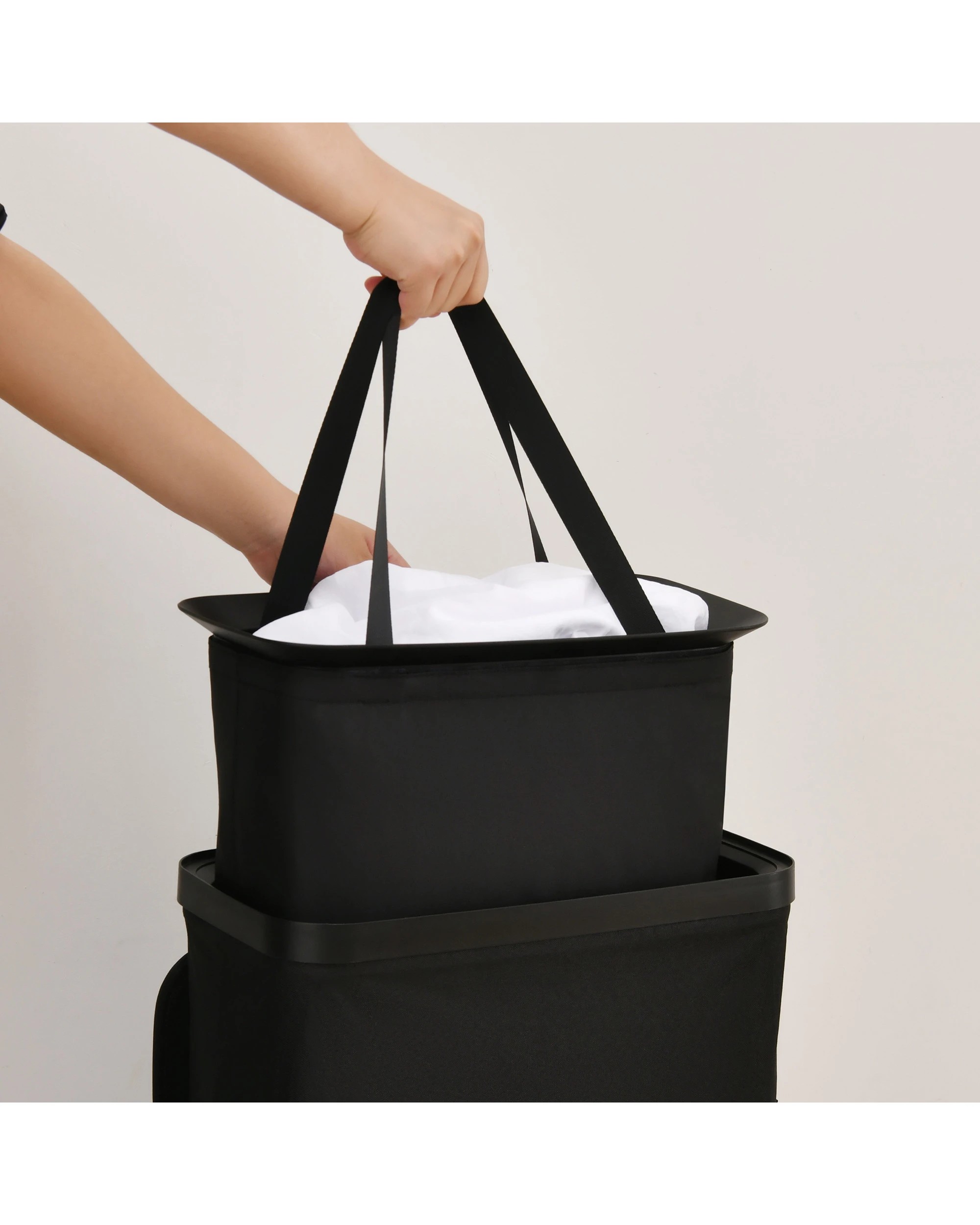 2 Sherwood Voyager Slim Laundry Hamper 40L Faux Linen 22x39x67cm - Black, 2 of 10