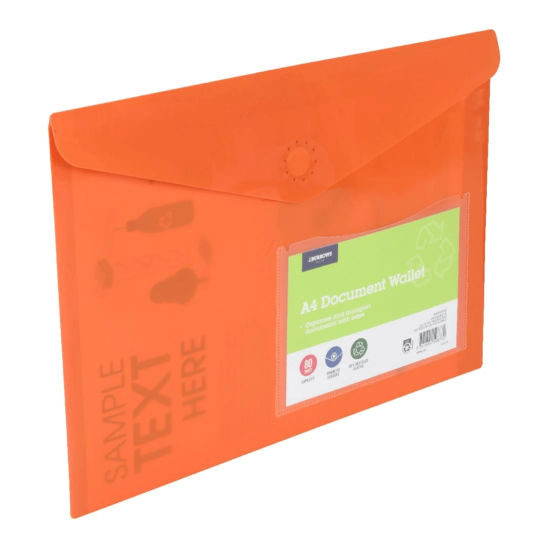 3 J.Burrows A4 Document Wallet Magnetic Closure Orange, 3 of 4