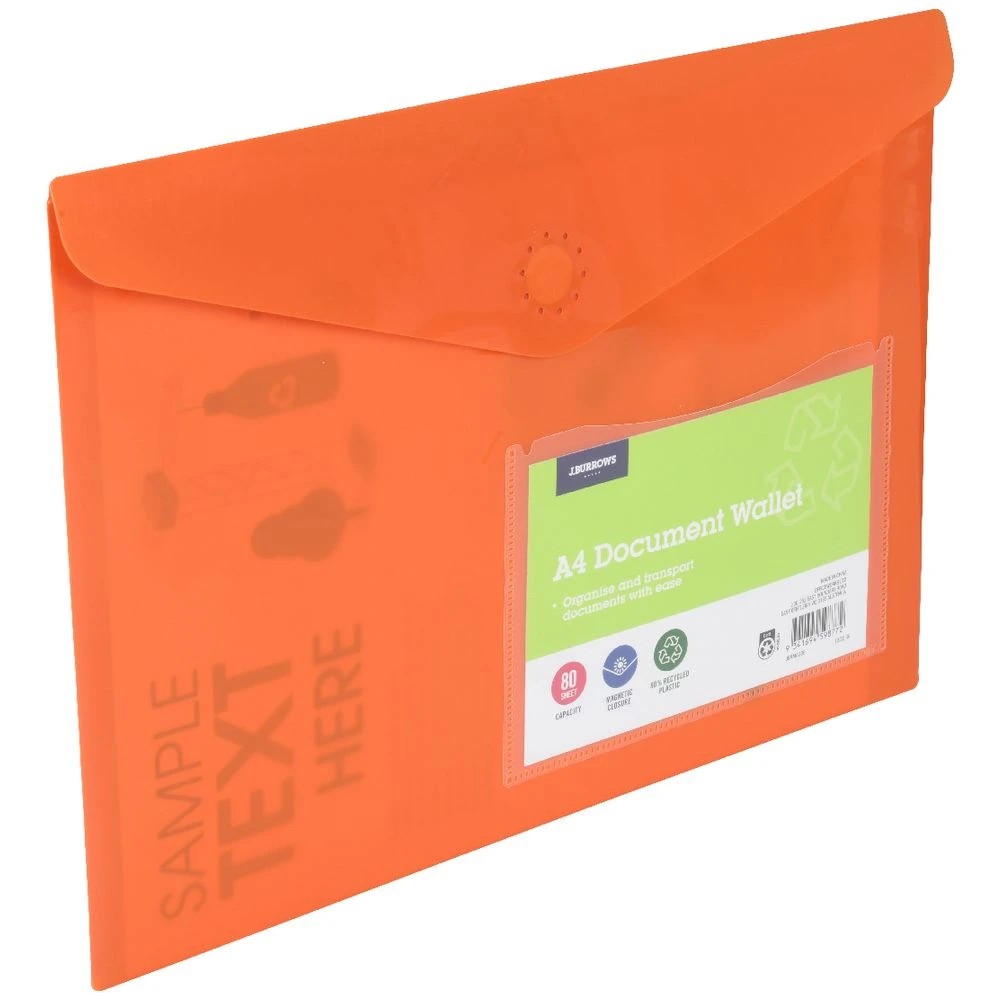 3 J.Burrows A4 Document Wallet Magnetic Closure Orange, 3 of 4