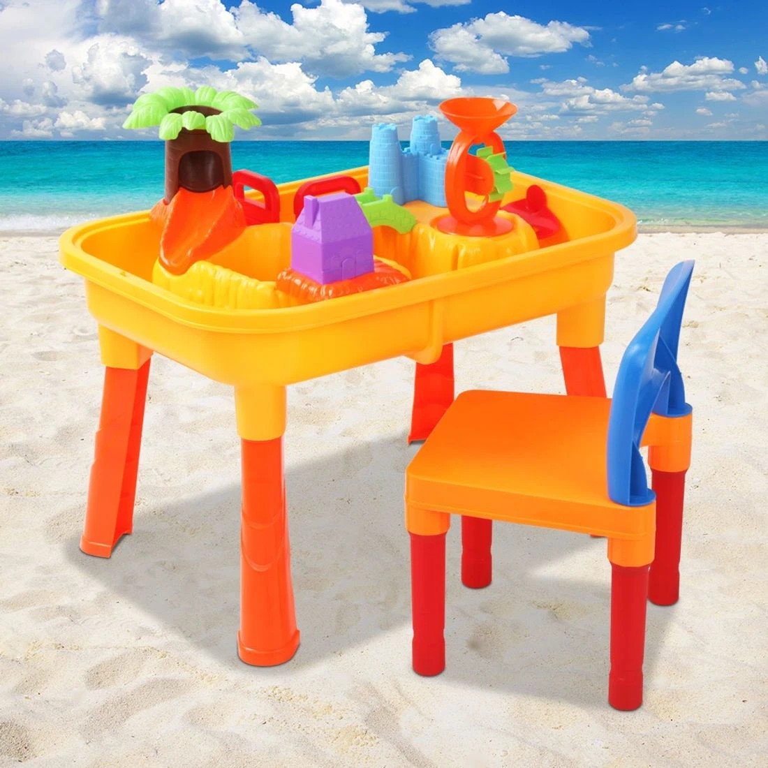 3 Keezi Kids Sandpit Pretend Play Set Sand Water Table Chair Outdoor Beach Toy - Blue, 3 of 10