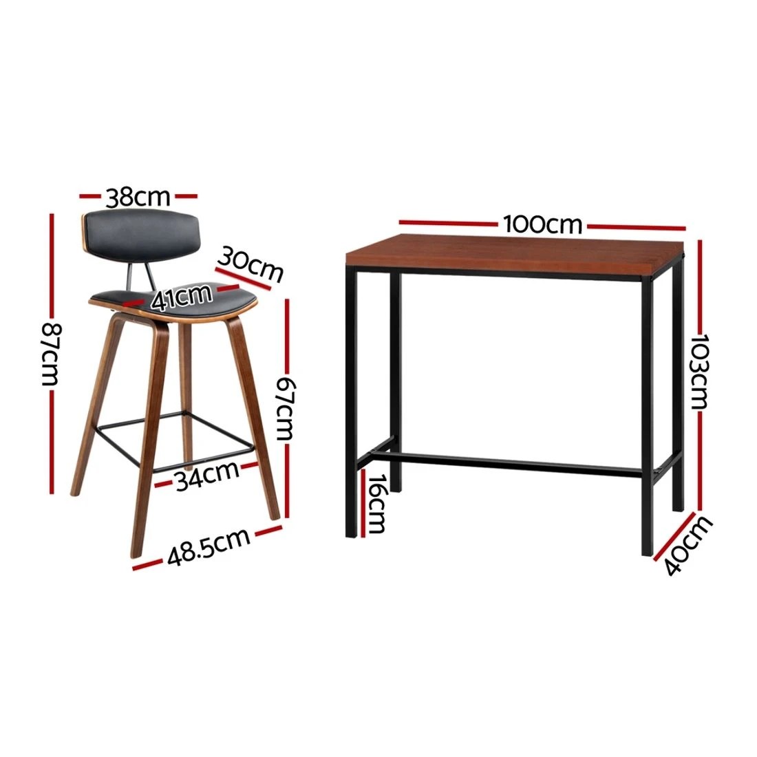 4 Artiss Bar Table and Stools Set Dining Desk Kitchen Chairs Cafe Pub - Brown, 4 of 8